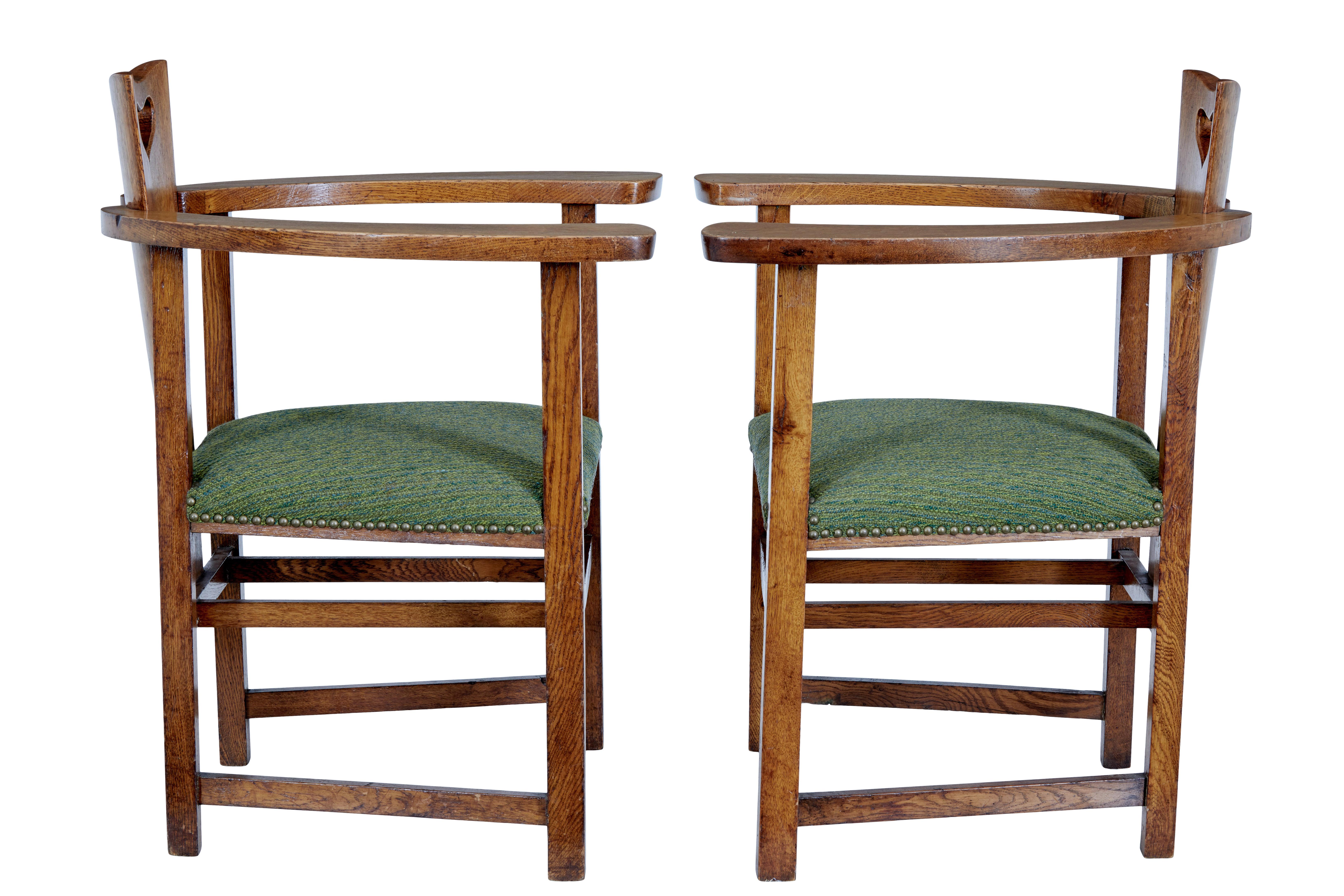 Pair of 19th Century Oak Arts and Crafts Armchairs In Good Condition In Debenham, Suffolk