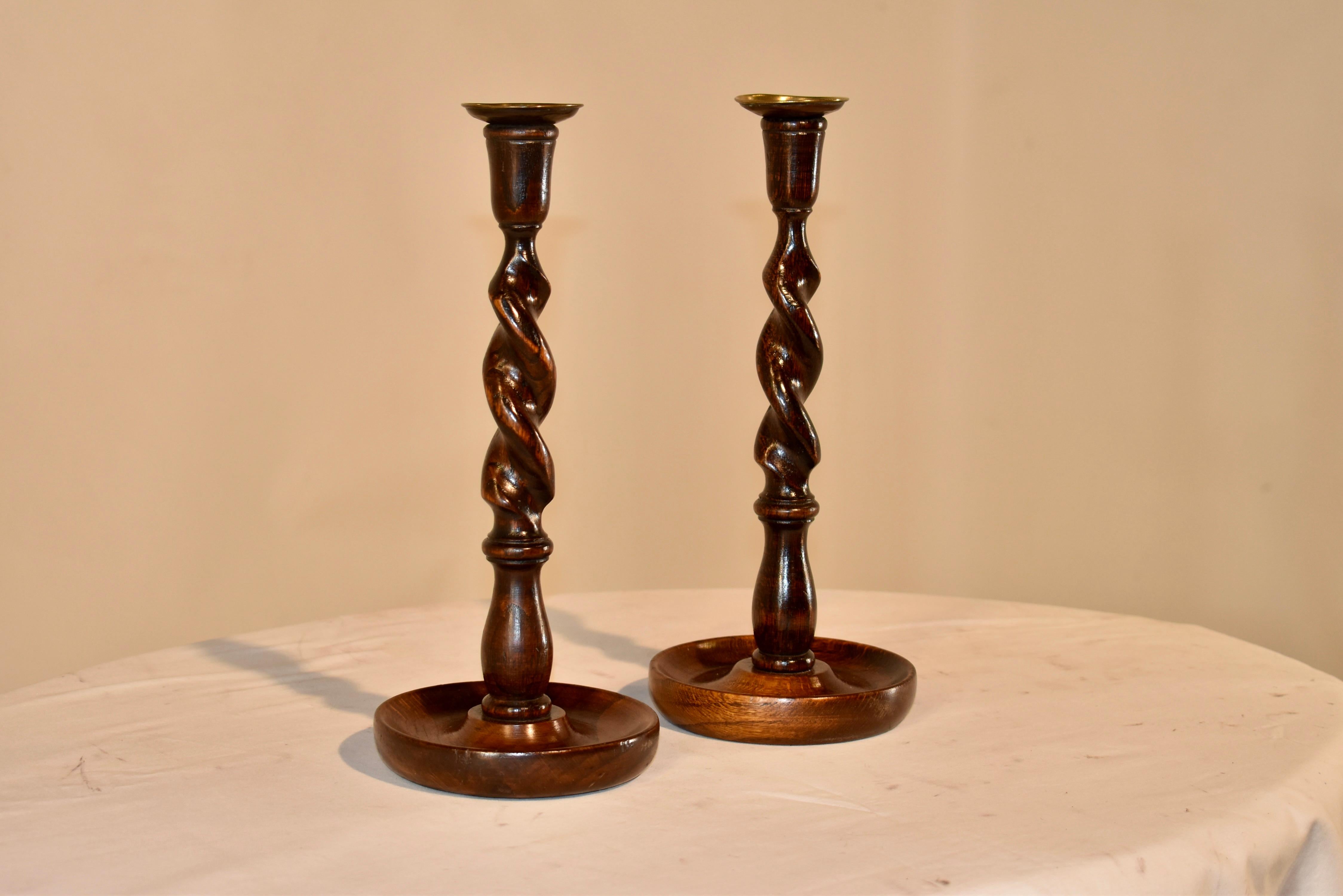 Victorian Pair of 19th Century Oak Candlesticks For Sale