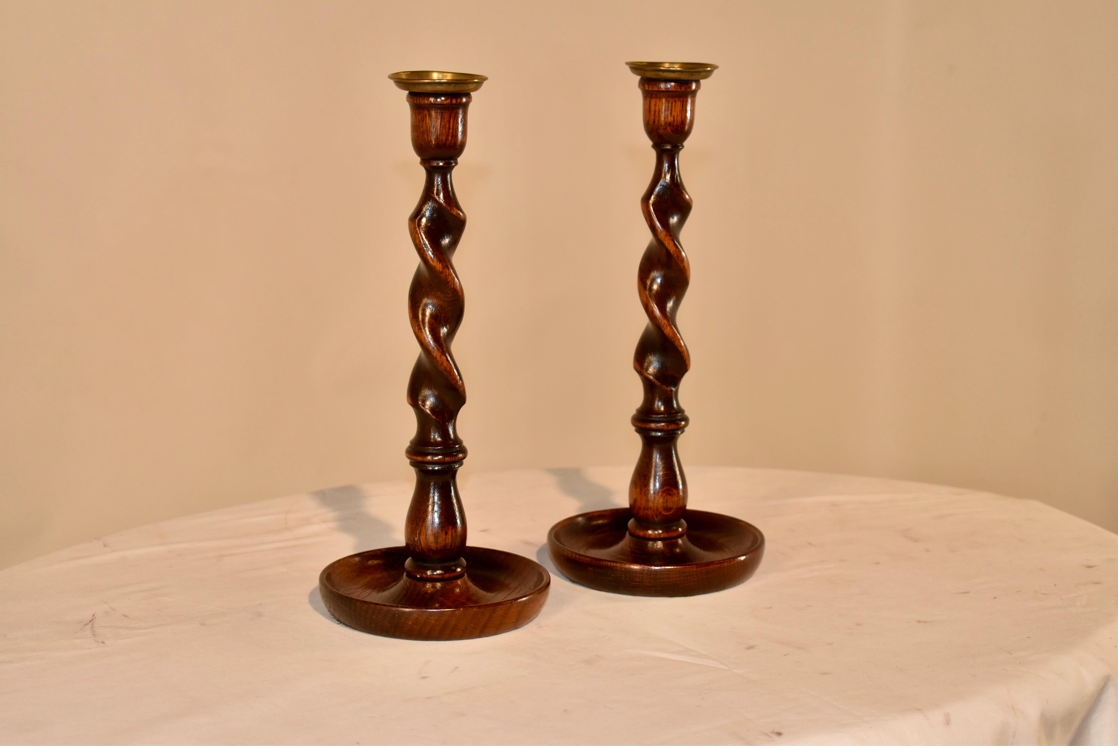 Victorian Pair of 19th Century Oak Candlesticks For Sale