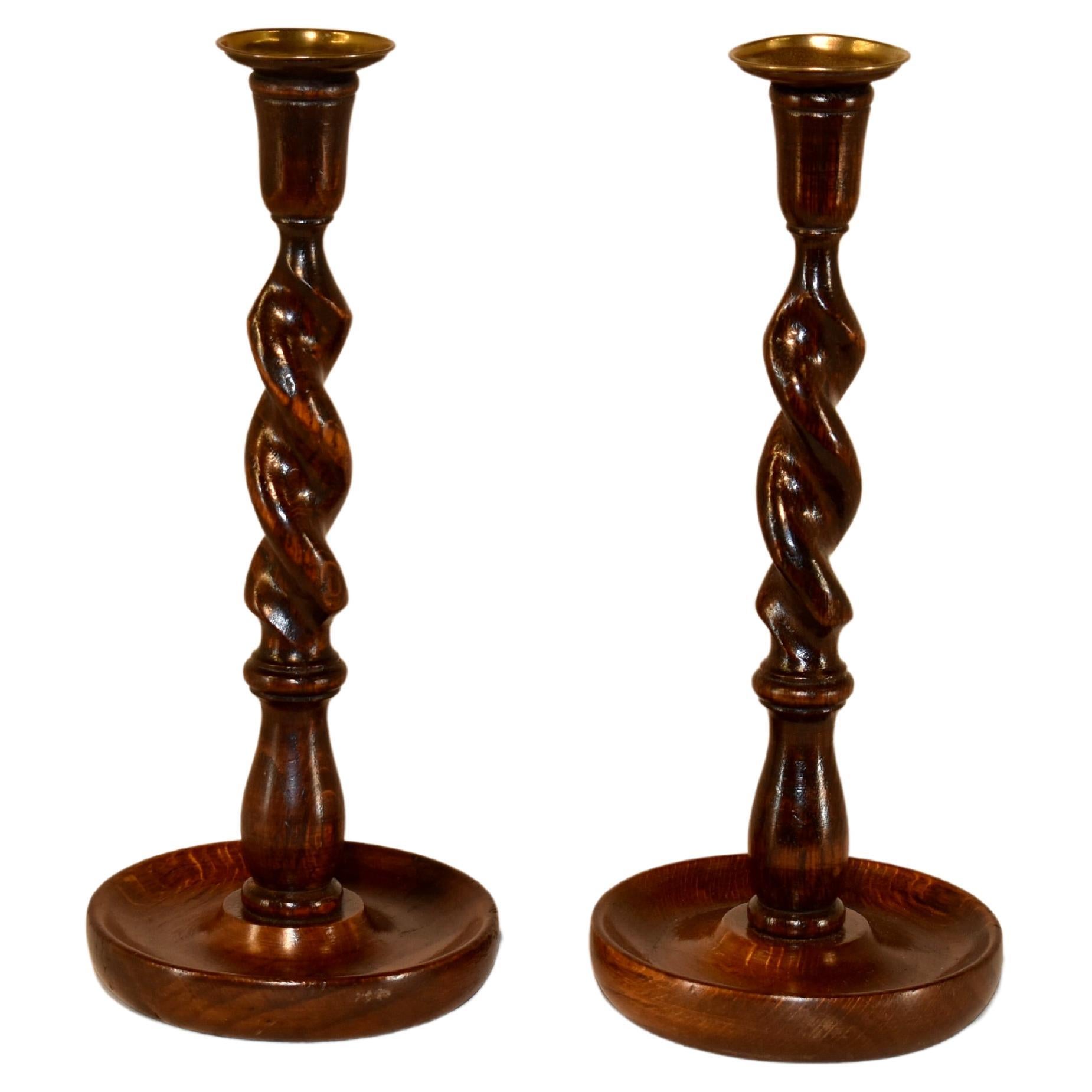 Pair of 19th Century Oak Candlesticks For Sale