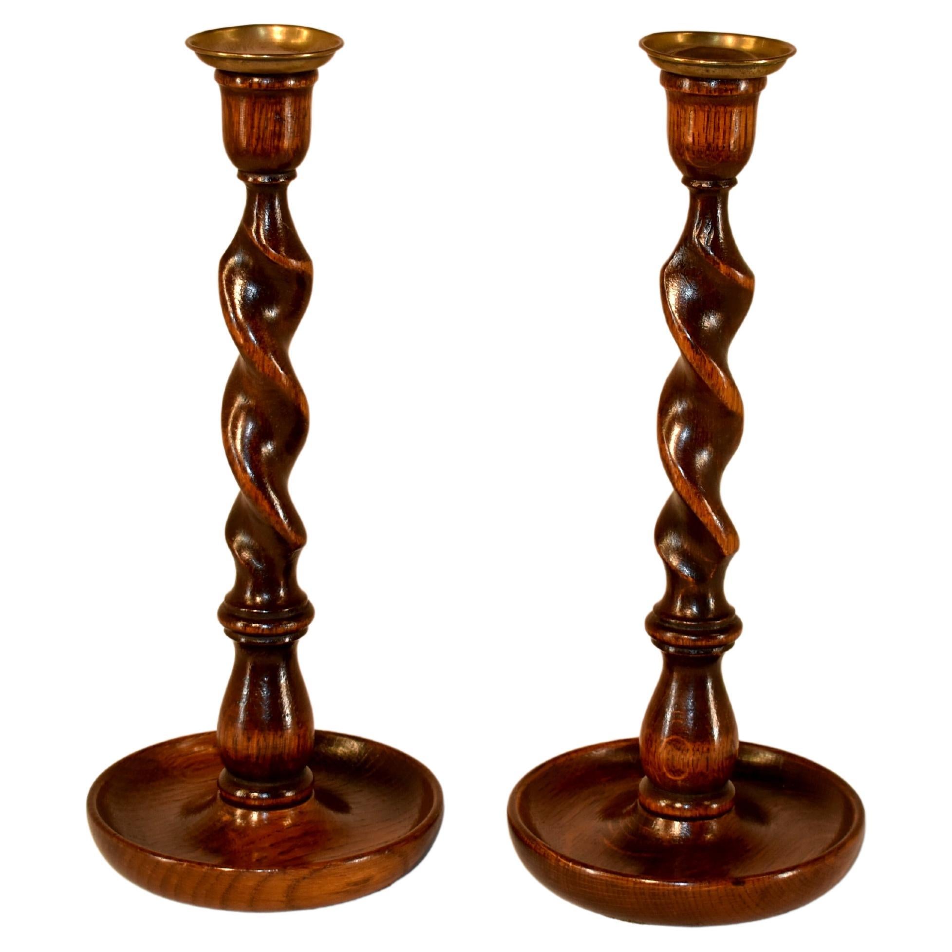 Pair of 19th Century Oak Candlesticks For Sale