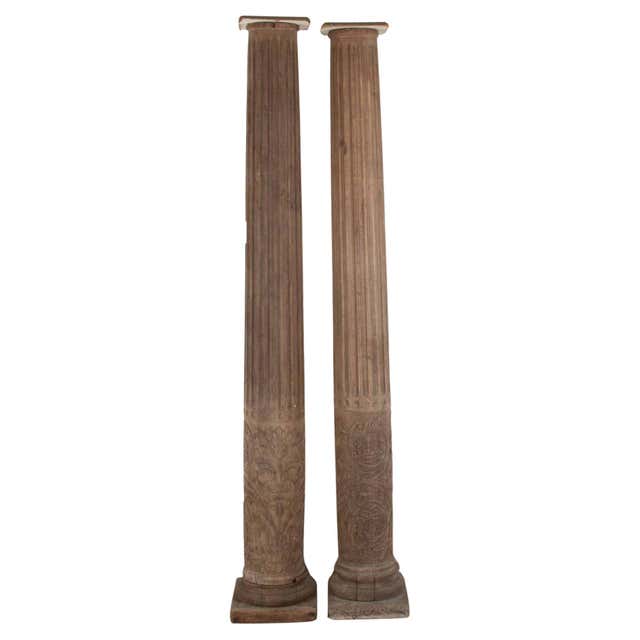 Tall Column Pair of Tall Fluted Decorative Wood Columns, c. 1930 For Sale at 1stDibs
