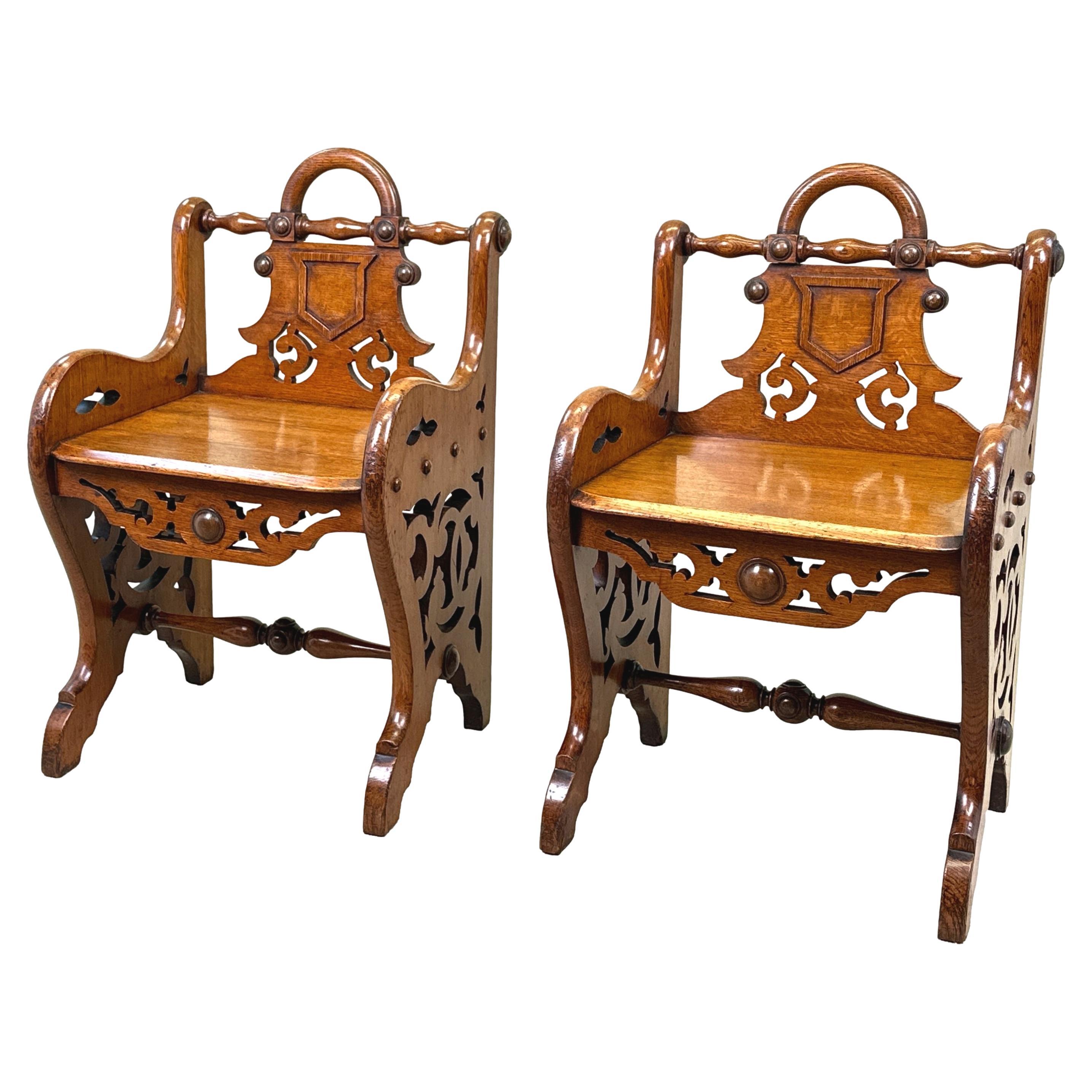 Pair Of 19th Century Oak Hall Seats