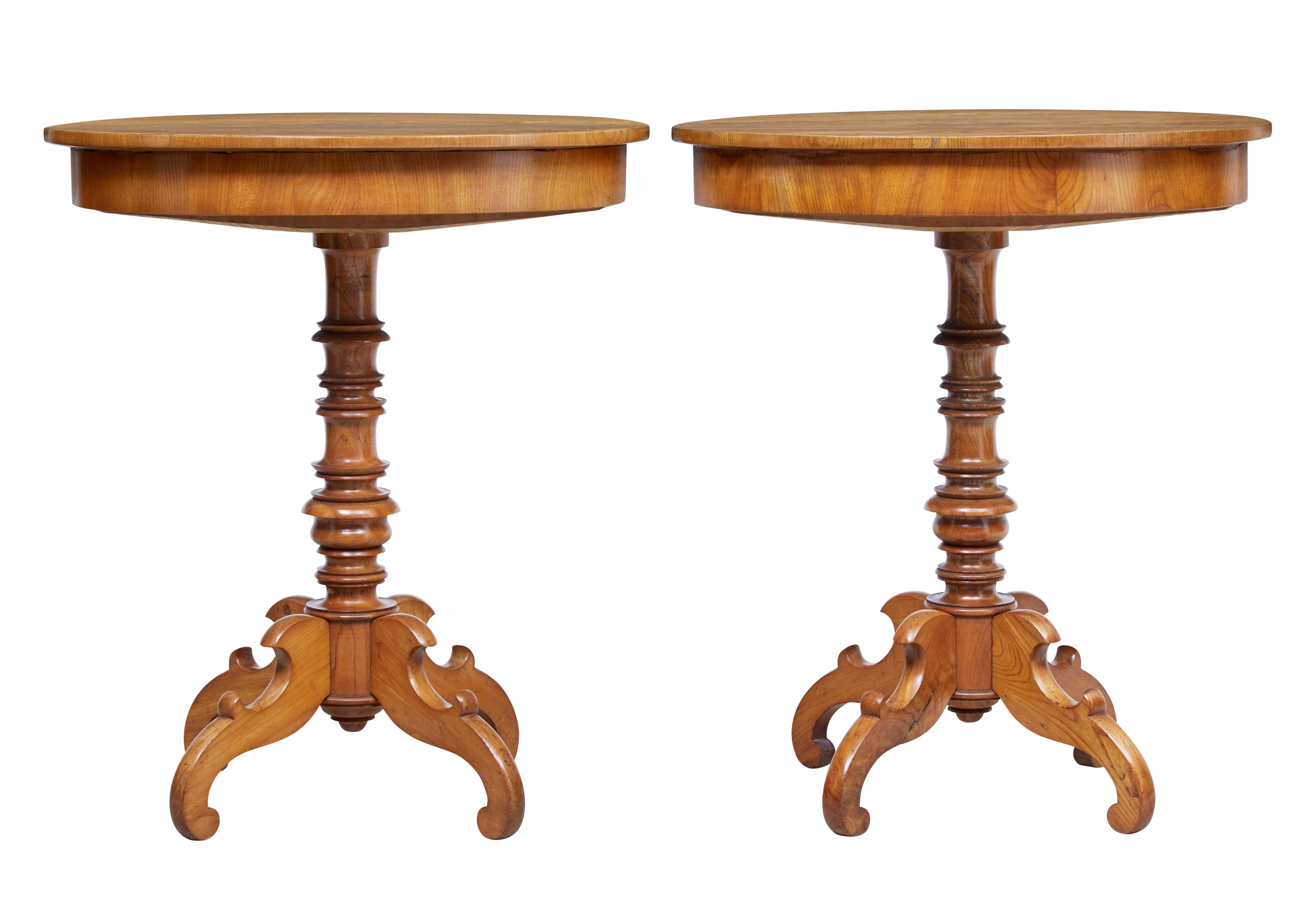 Swedish Pair of 19th Century Occasional Elm Side Tables