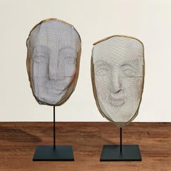 Pair of 19th Century Odd Fellows Masks on Custom Stands