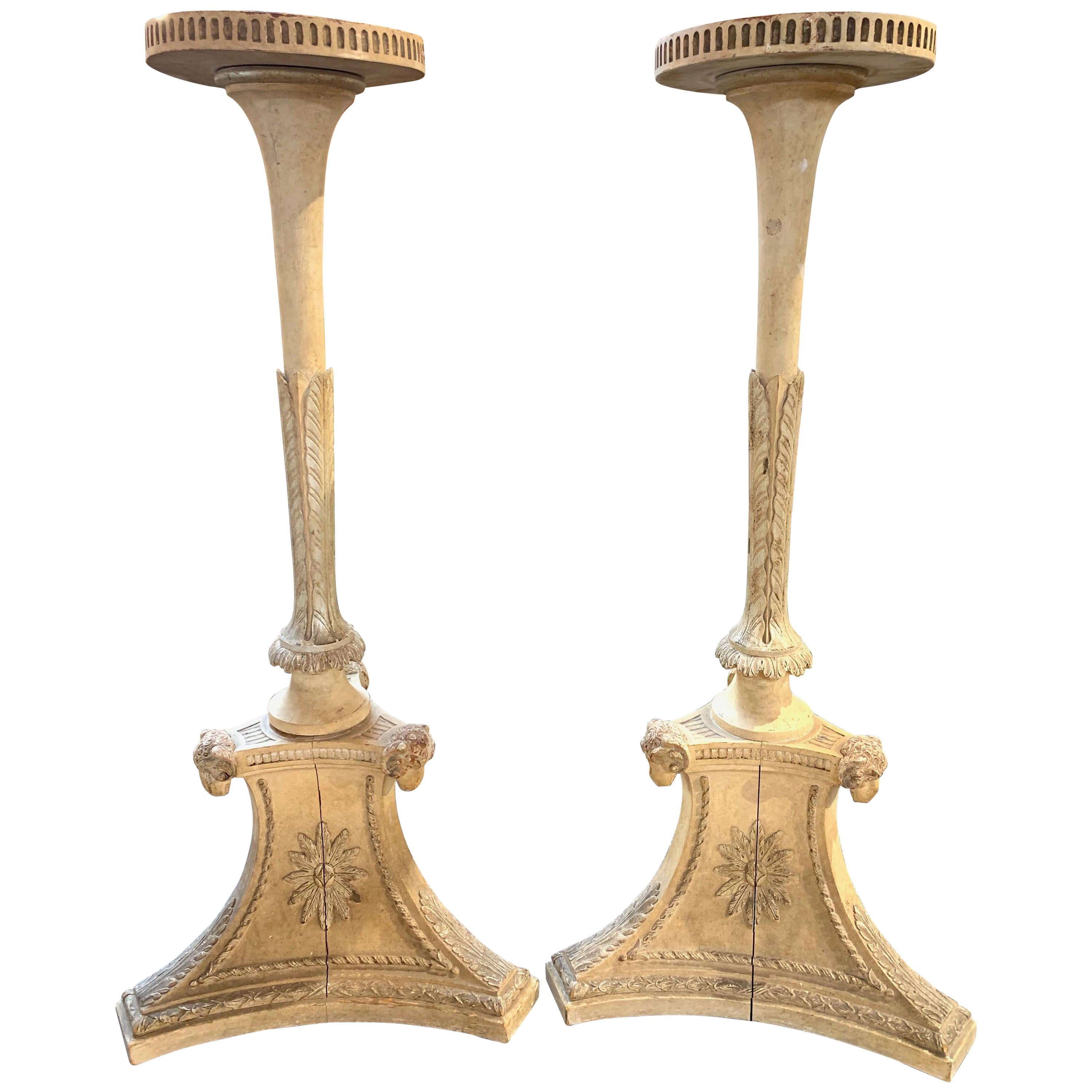 Pair of 19th Century of French Neoclassical Carved and Painted Plant Stands