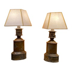 Antique Pair of 19th century oil lamps with makers stamp