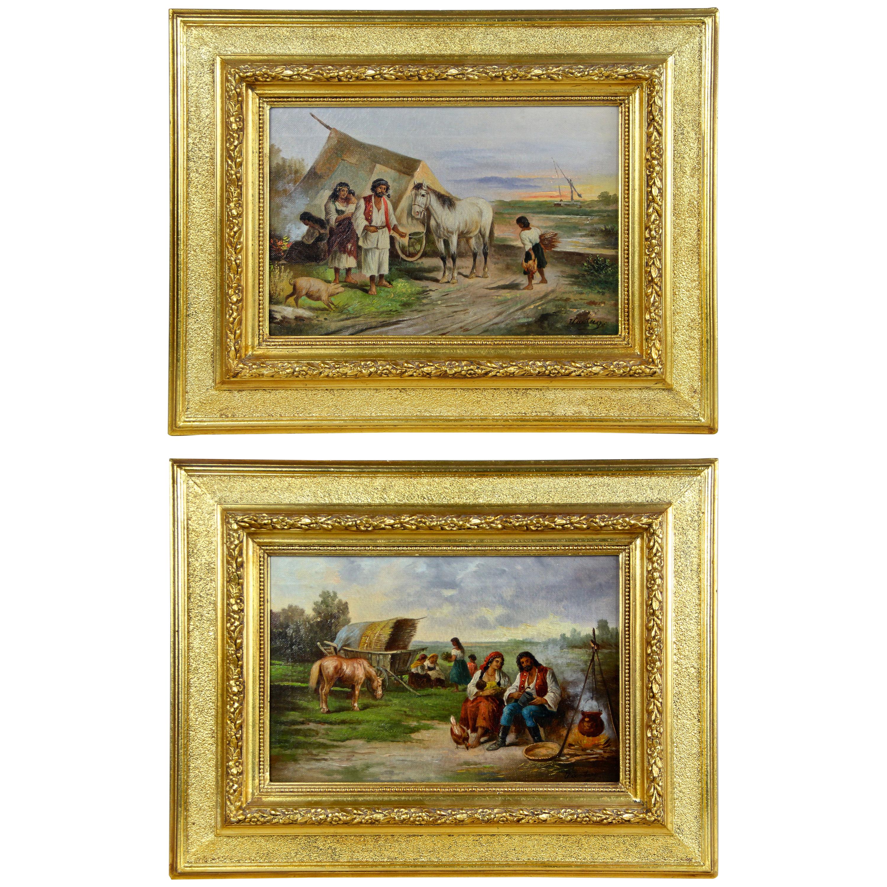 Pair of 19th Century Oil on Canvas Paintings Signed, Hungary, circa 1870