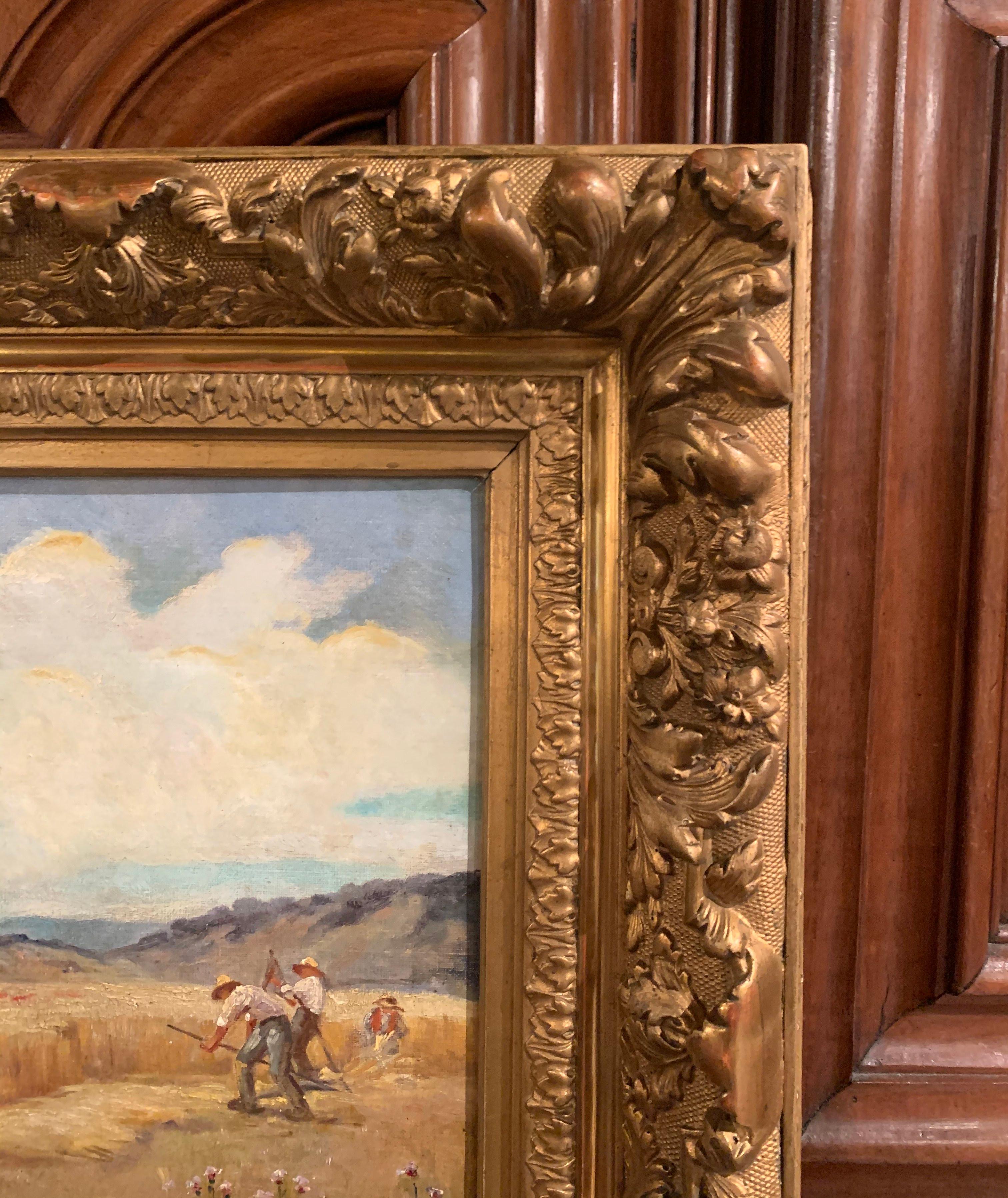 Pair of 19th Century Oil on Canvas Pastoral Paintings in Carved Gilt Frames 6