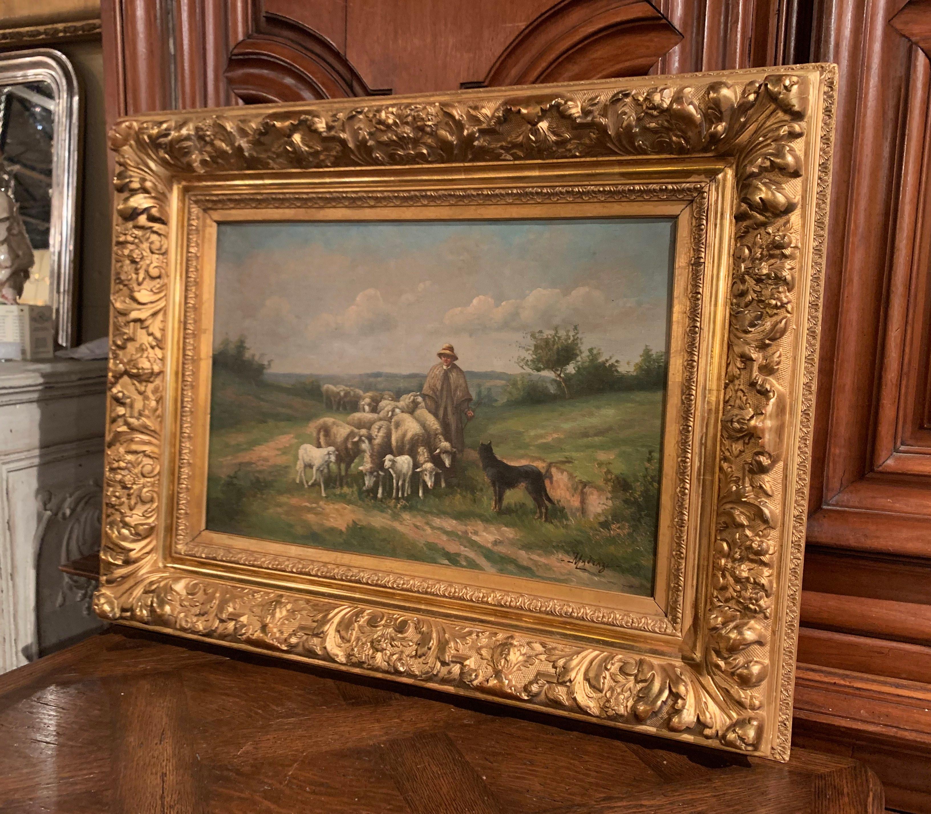 Pair of 19th Century Oil on Canvas Pastoral Paintings in Carved Gilt Frames 9