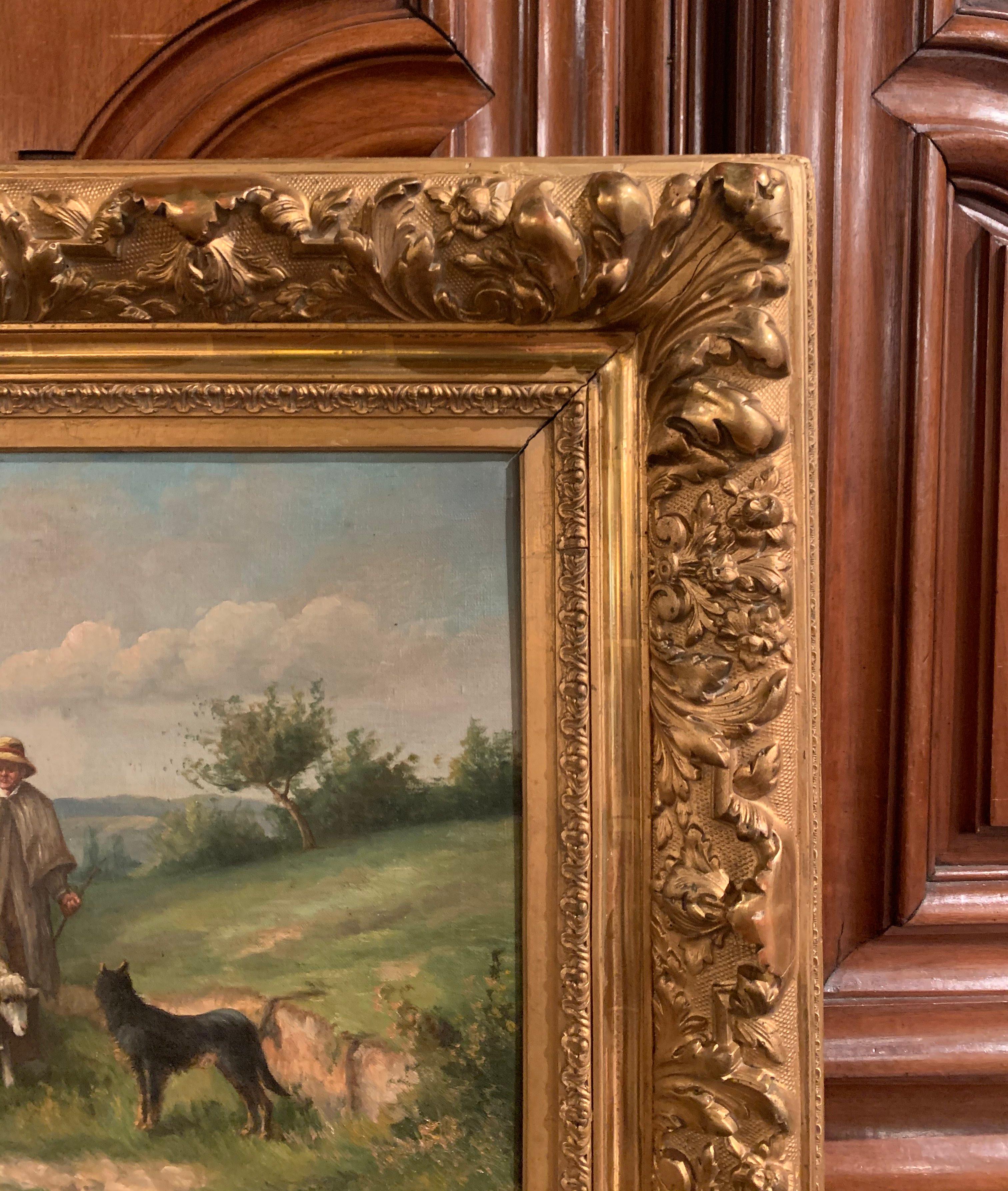 Pair of 19th Century Oil on Canvas Pastoral Paintings in Carved Gilt Frames 10