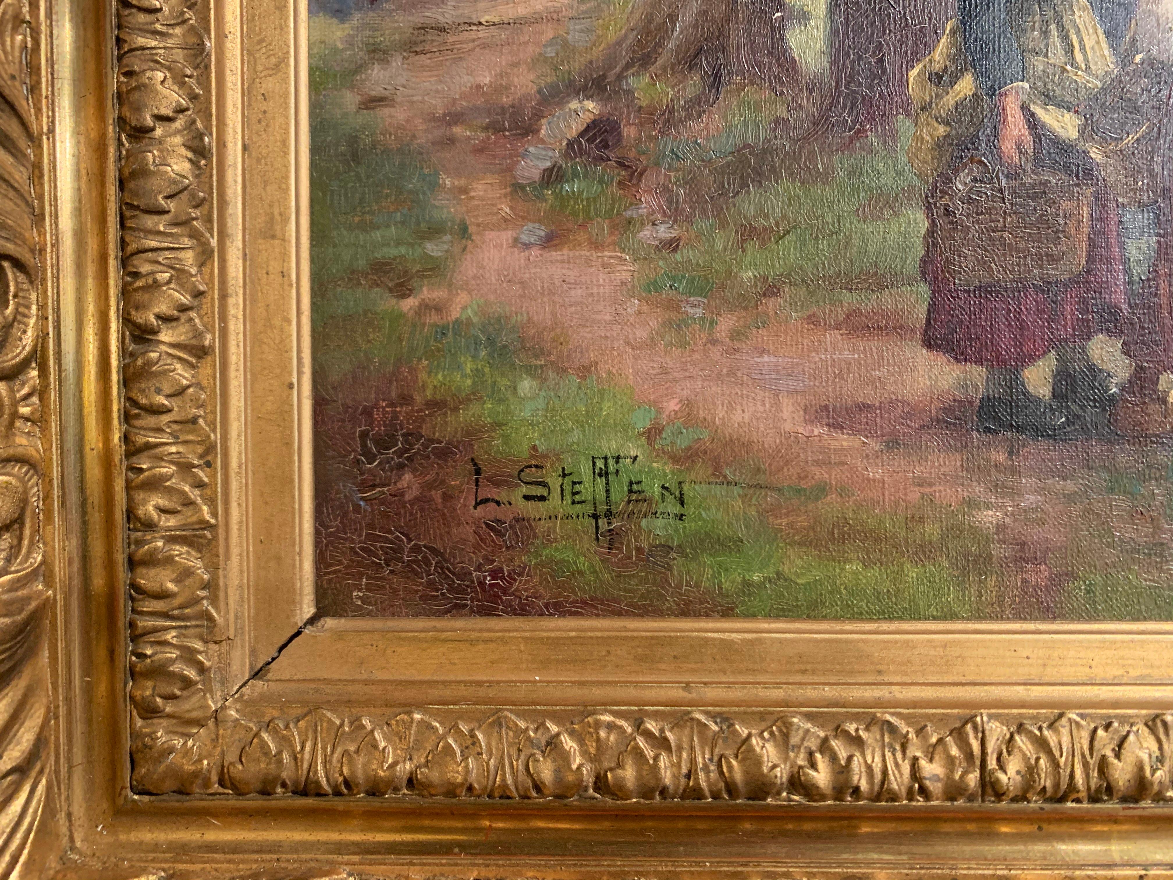 Pair of 19th Century Oil on Canvas Pastoral Paintings in Carved Gilt Frames In Excellent Condition In Dallas, TX