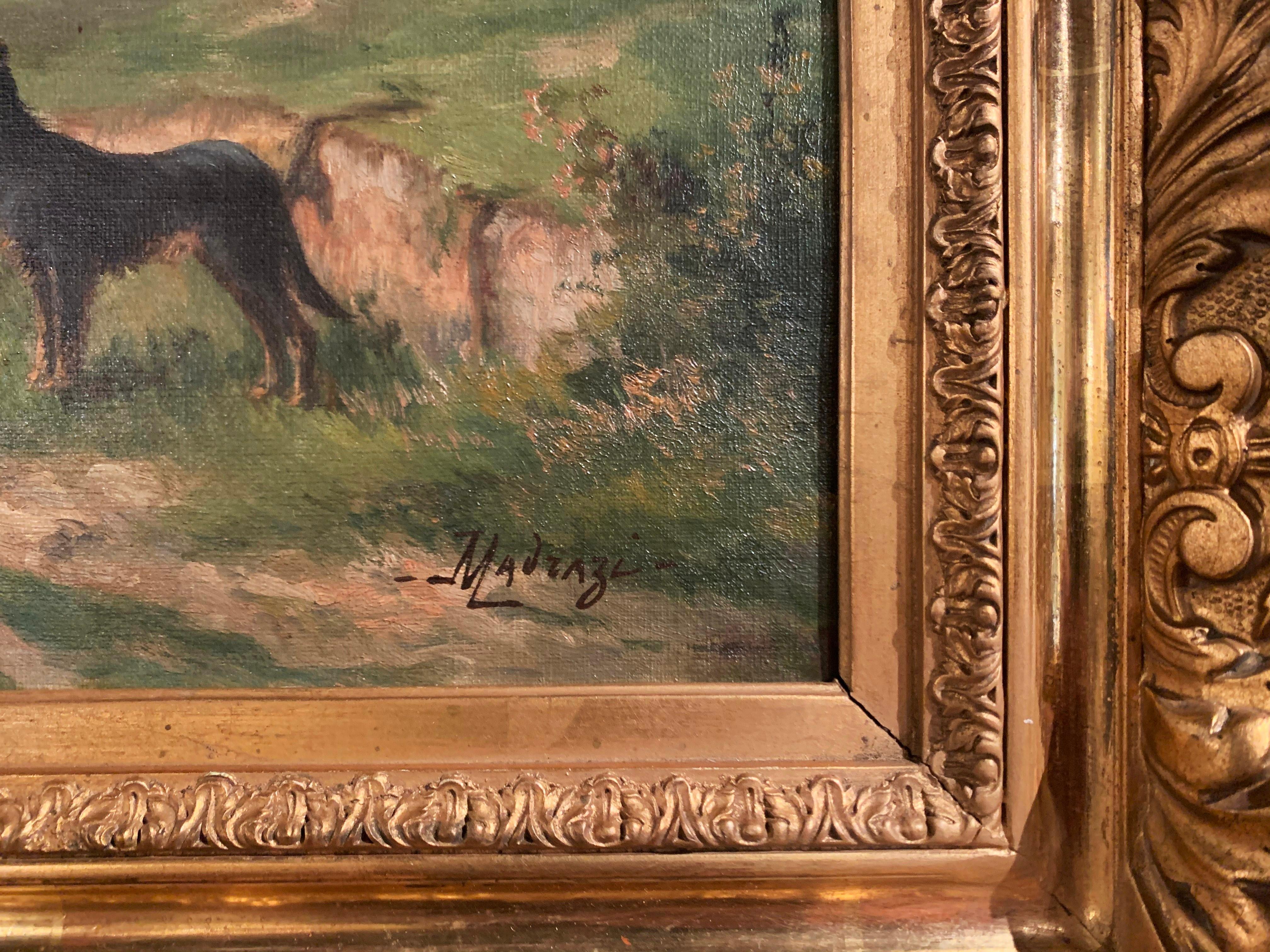 Pair of 19th Century Oil on Canvas Pastoral Paintings in Carved Gilt Frames 4