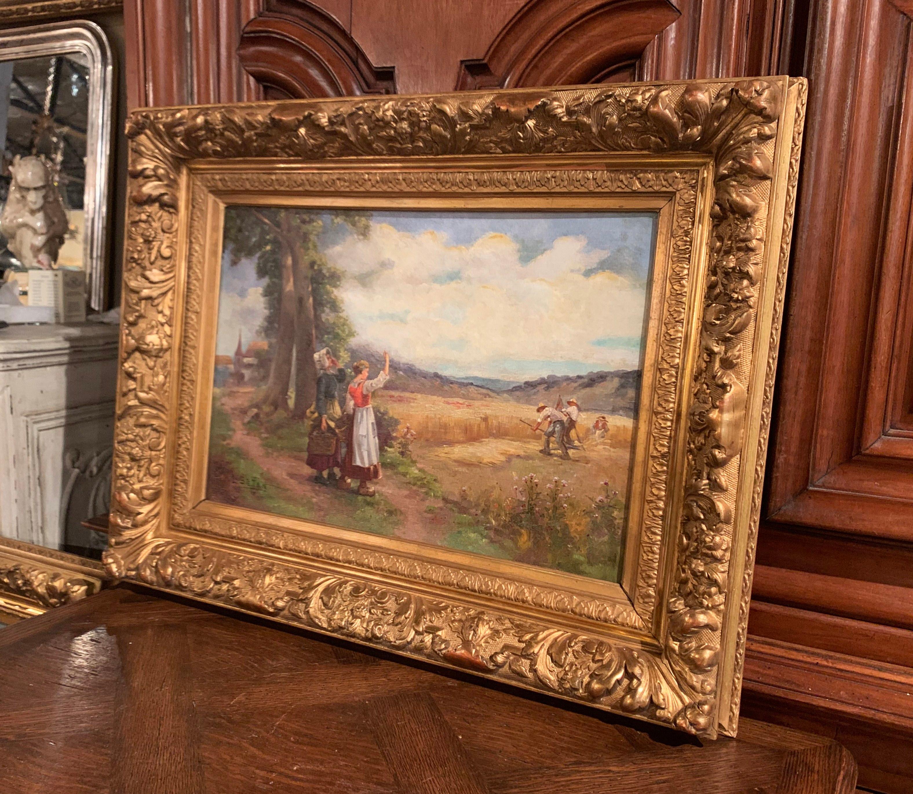 Pair of 19th Century Oil on Canvas Pastoral Paintings in Carved Gilt Frames 5