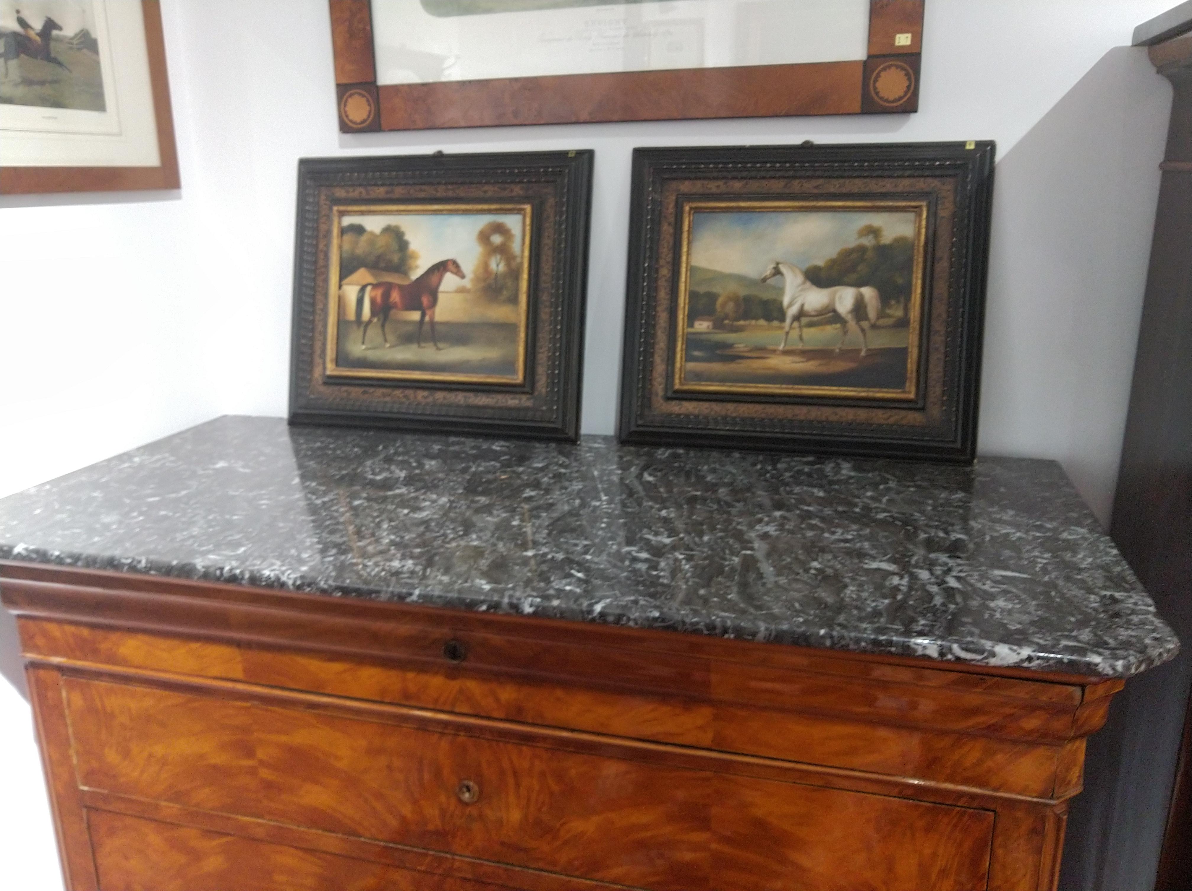 Wood Pair of 19th Century Oil on Copper English Paintings Horses LAST PRICE