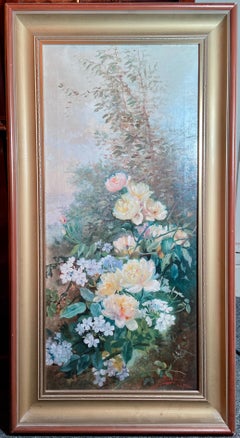 Pair of 19th Century Oil Painting on Canvas of Florals in New Frames