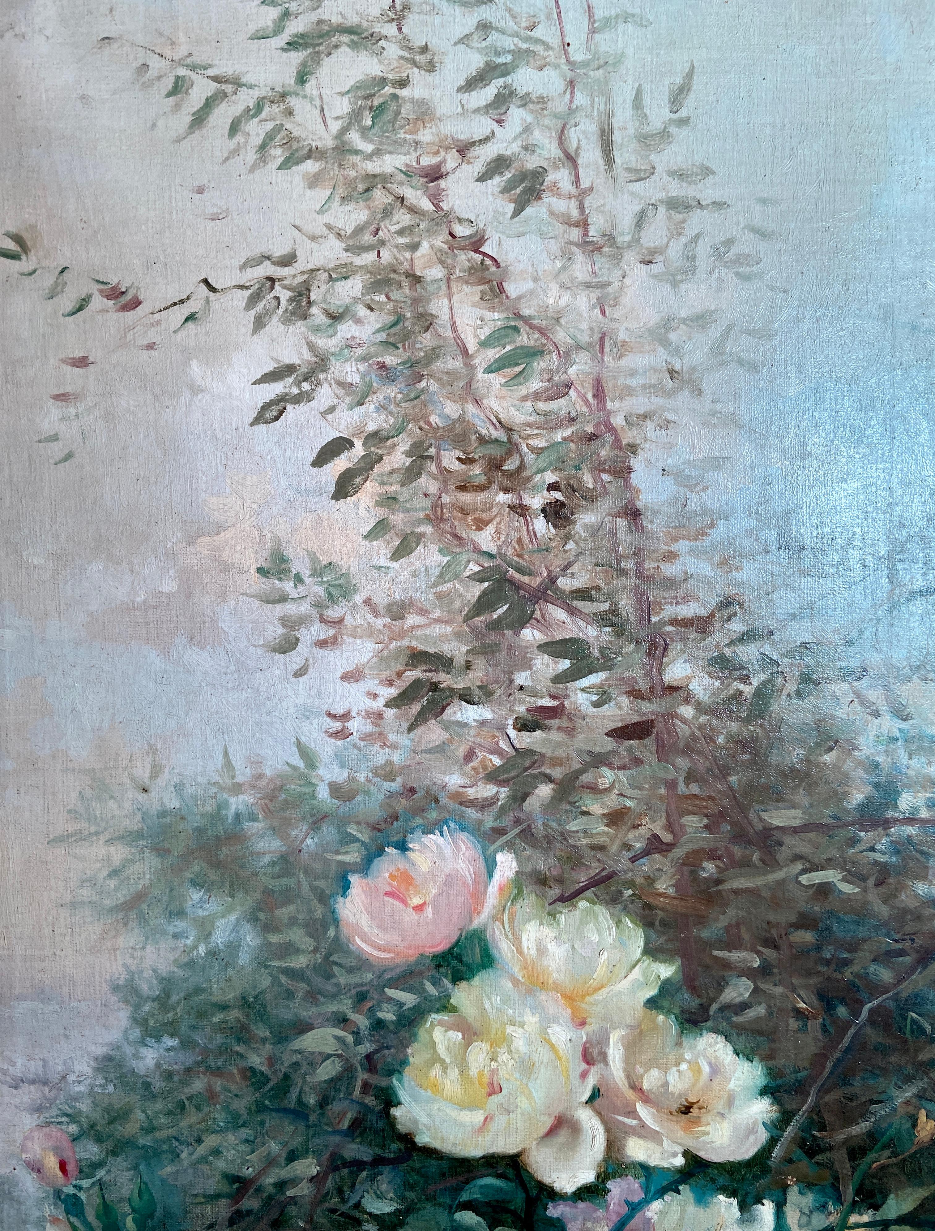 Paire de peintures à l'huile sur toile du 19ème siècle représentant des fleurs dans de nouveaux cadres Bon état - En vente à New Orleans, LA