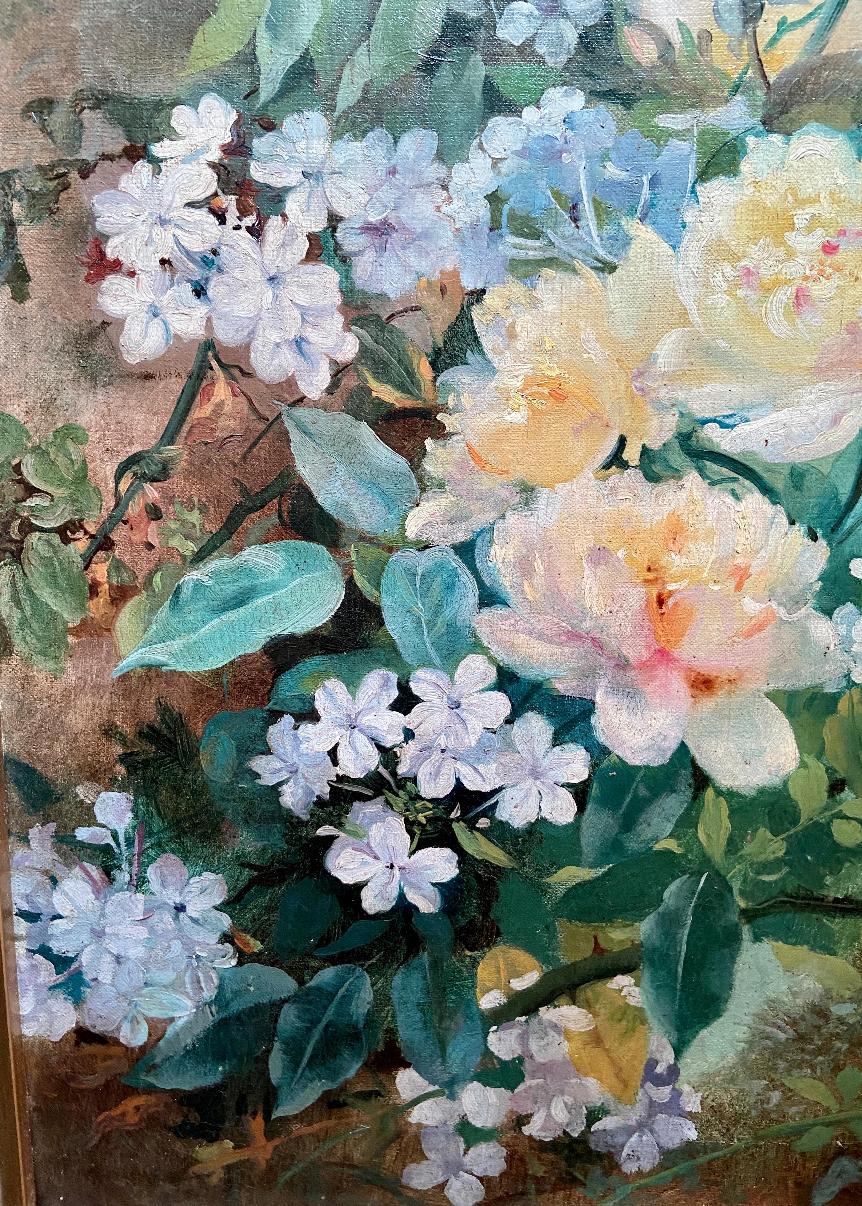 Toile Paire de peintures à l'huile sur toile du 19ème siècle représentant des fleurs dans de nouveaux cadres en vente