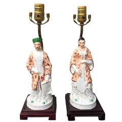 Pair of 19th Century Old Paris Porcelain Figures Mounted as Lamps