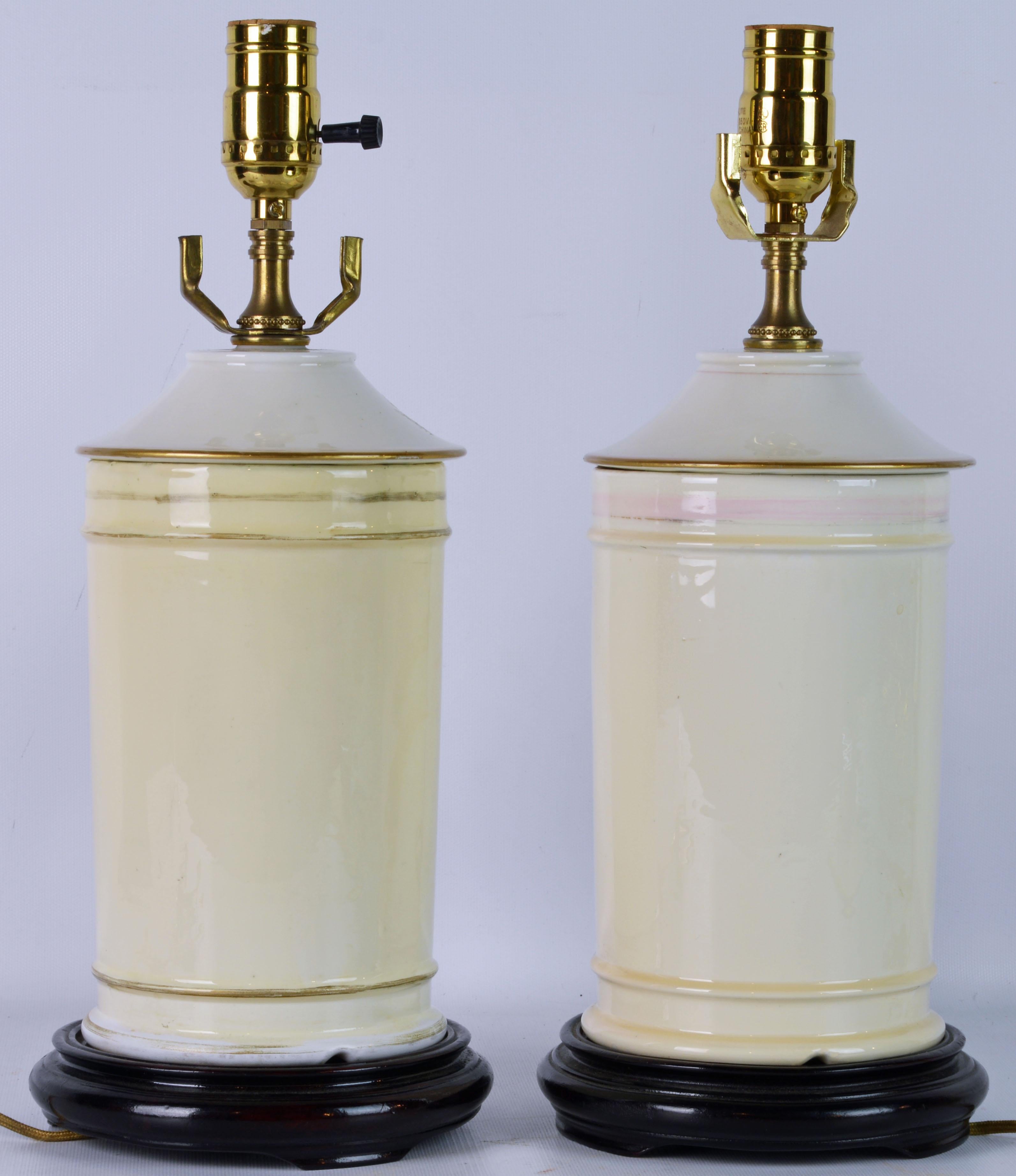 French Pair of 19th Century Old Paris Tropical Themed Apothecary Jars Table Lamps