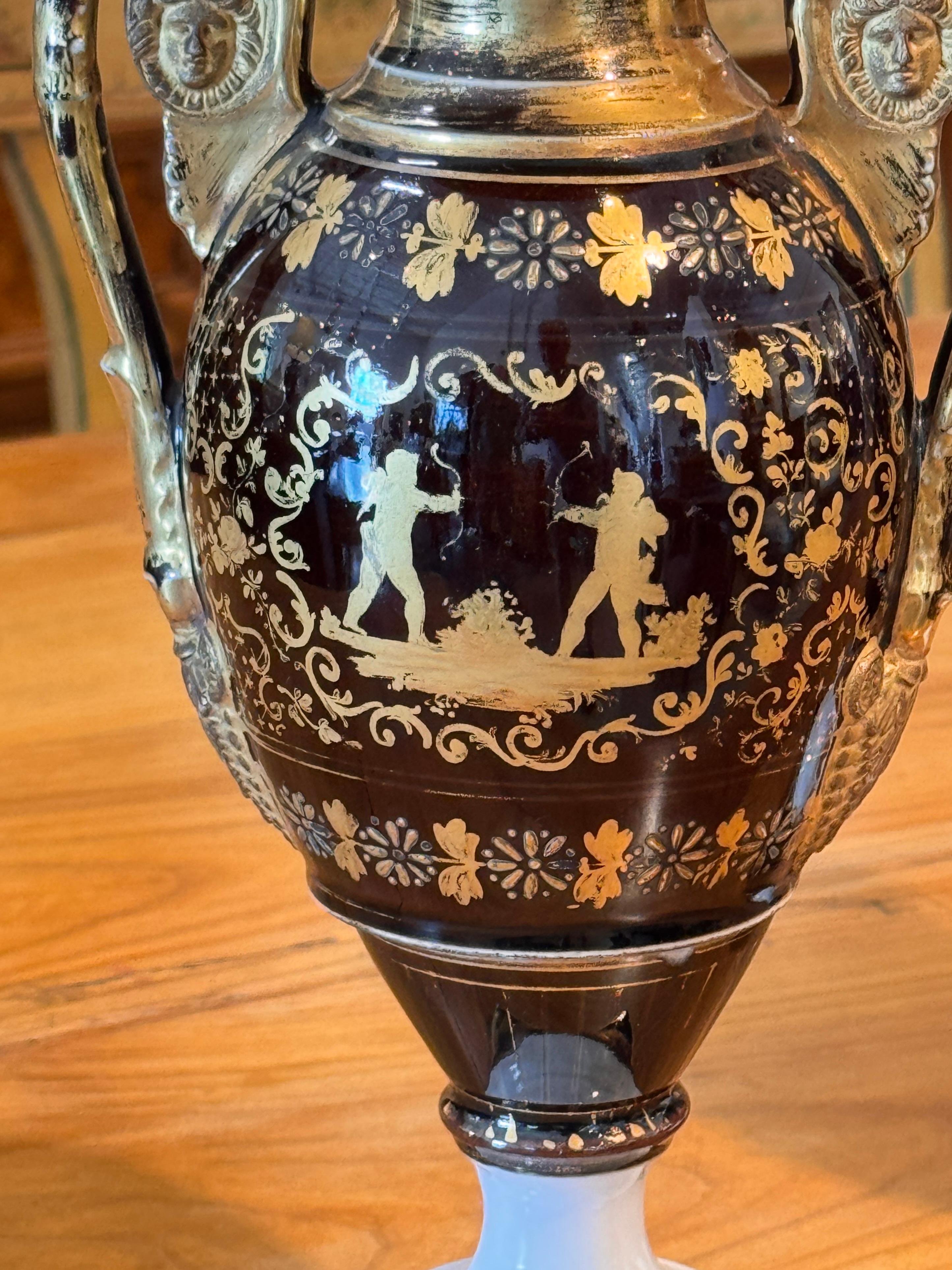 Pair of 19th Century Old Paris Urns With Gilt Decoration For Sale 5