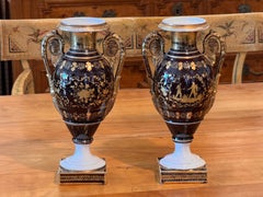 Pair of 19th Century Old Paris Urns With Gilt Decoration