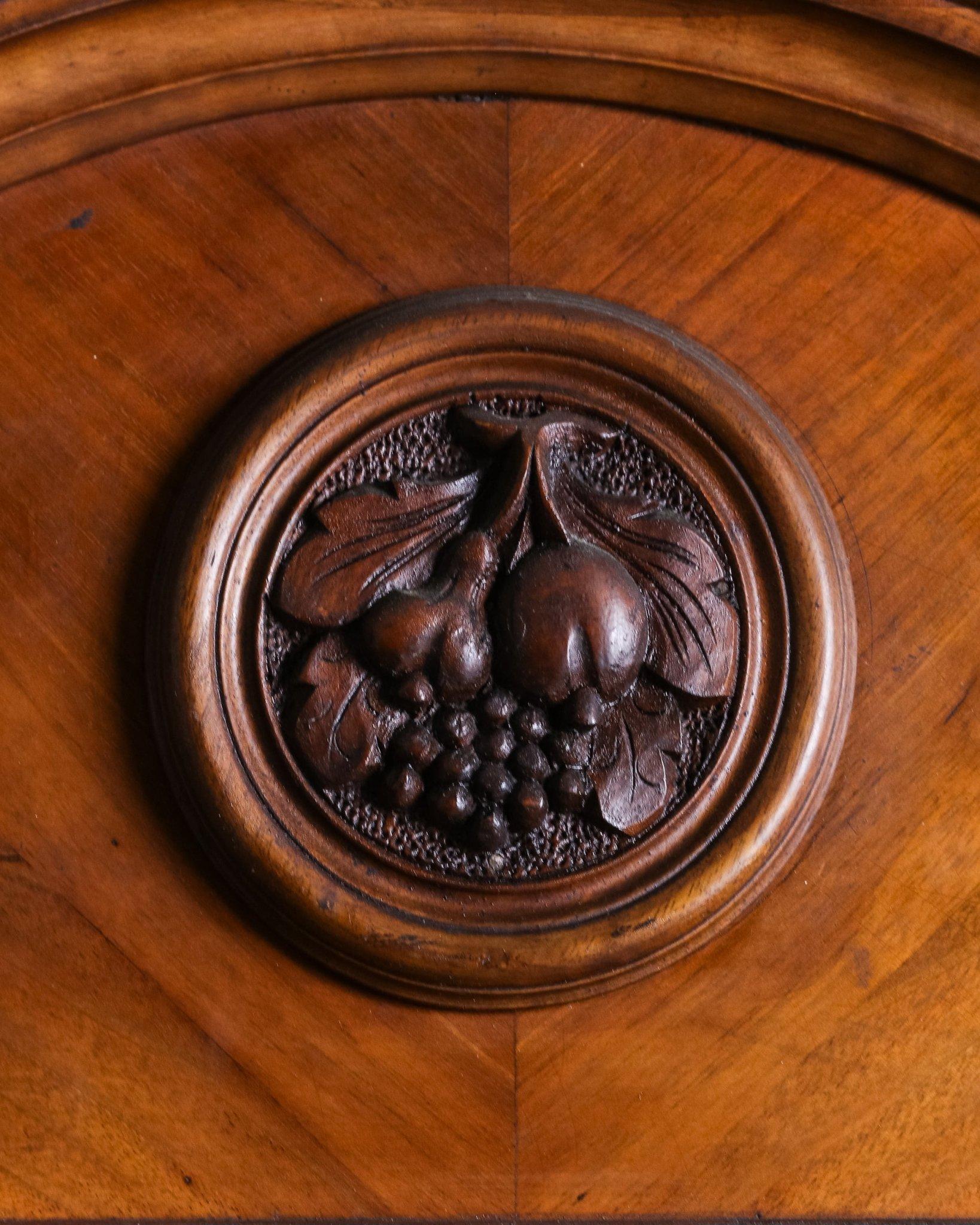 Pair of 19th Century Olive Burlwood & Mahogany Armoires w/ Fruit Carvings For Sale 3