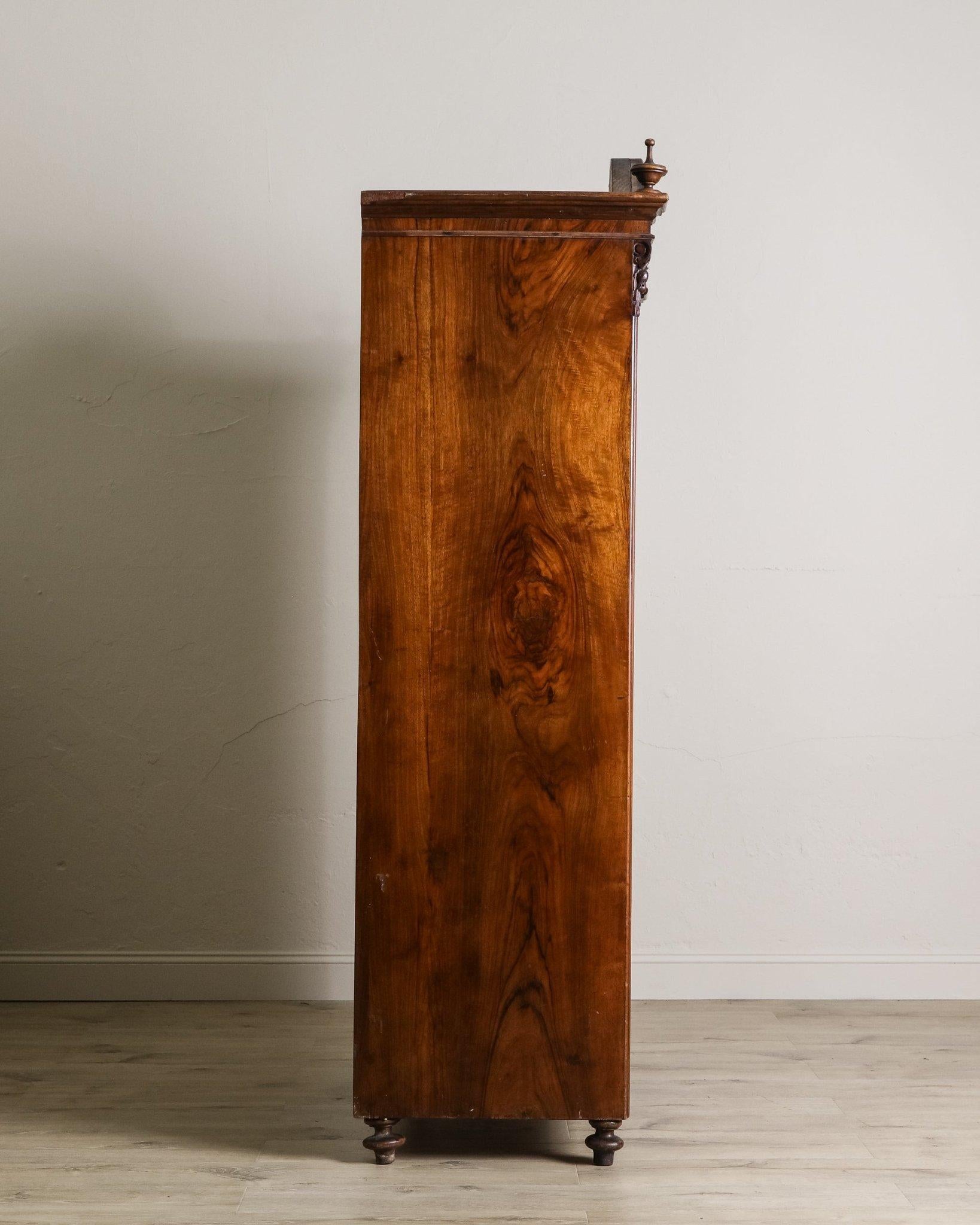 Pair of 19th Century Olive Burlwood & Mahogany Armoires w/ Fruit Carvings For Sale 5