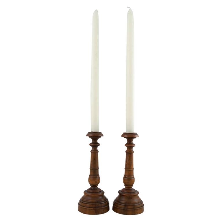 Pair of 19th Century Olivewood "Pique Cierge" Candlesticks