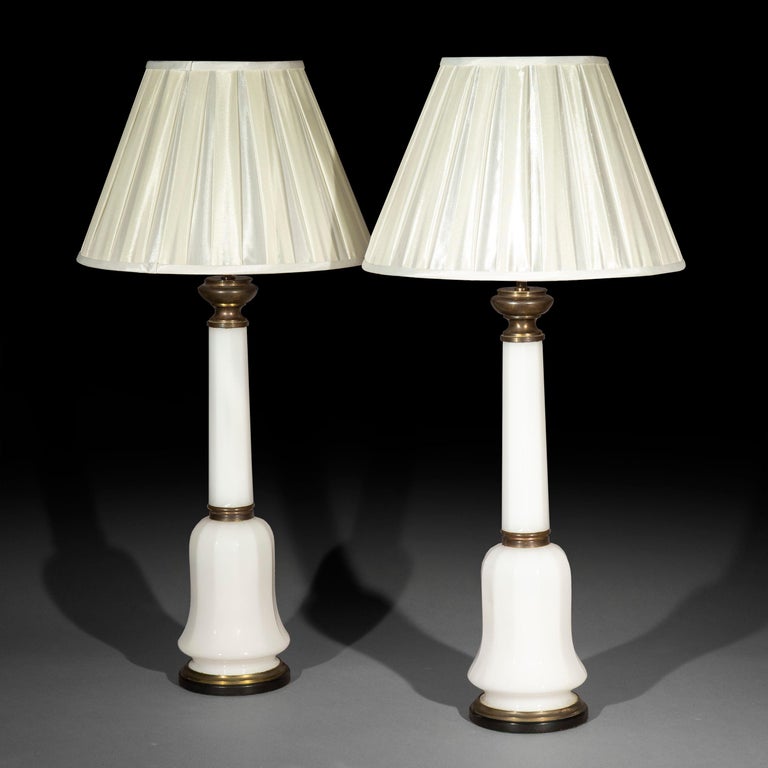 Pair of Antique Milk Glass Lamps, 19th Century For Sale at 1stDibs