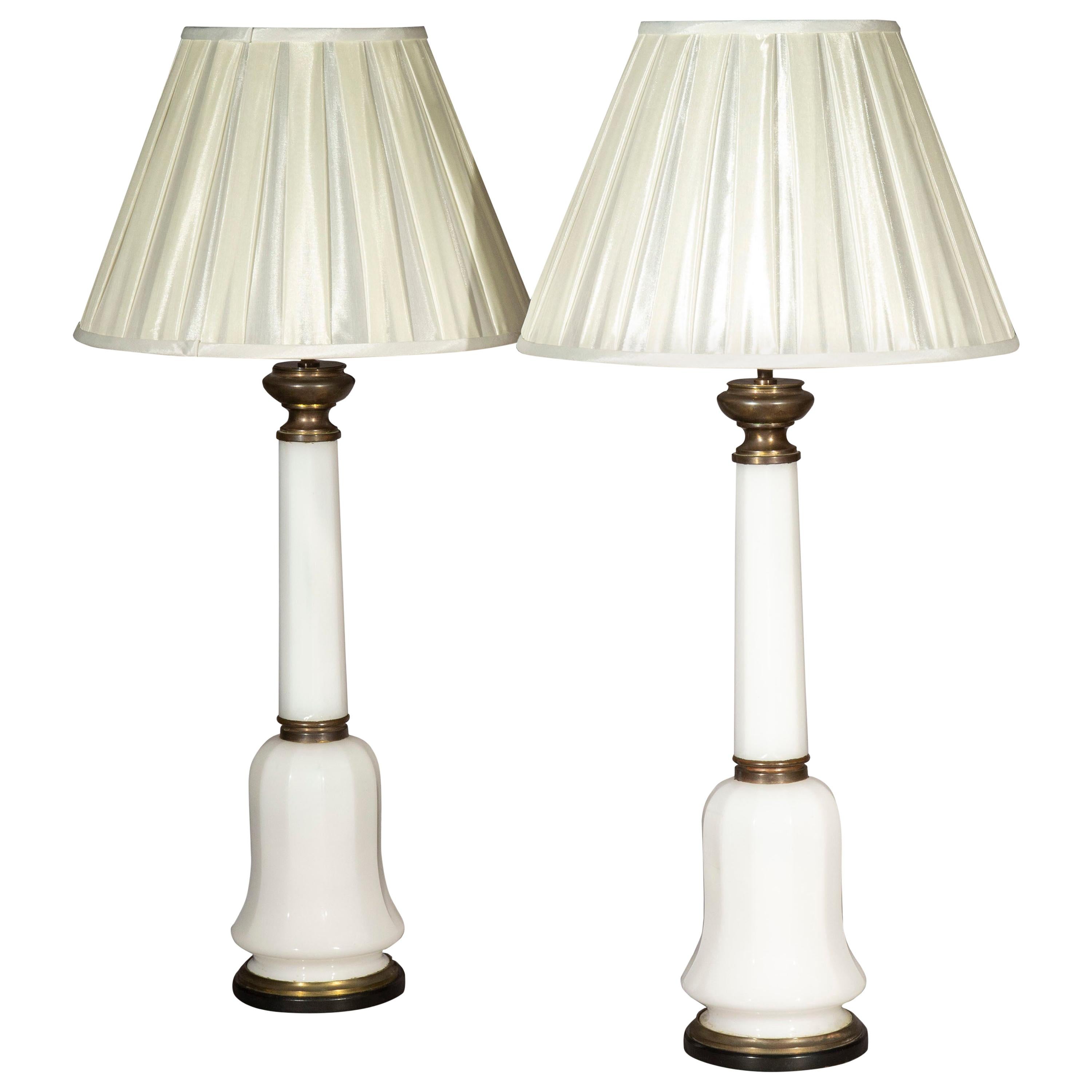 Pair of Antique Milk Glass Lamps, 19th Century For Sale at 1stDibs