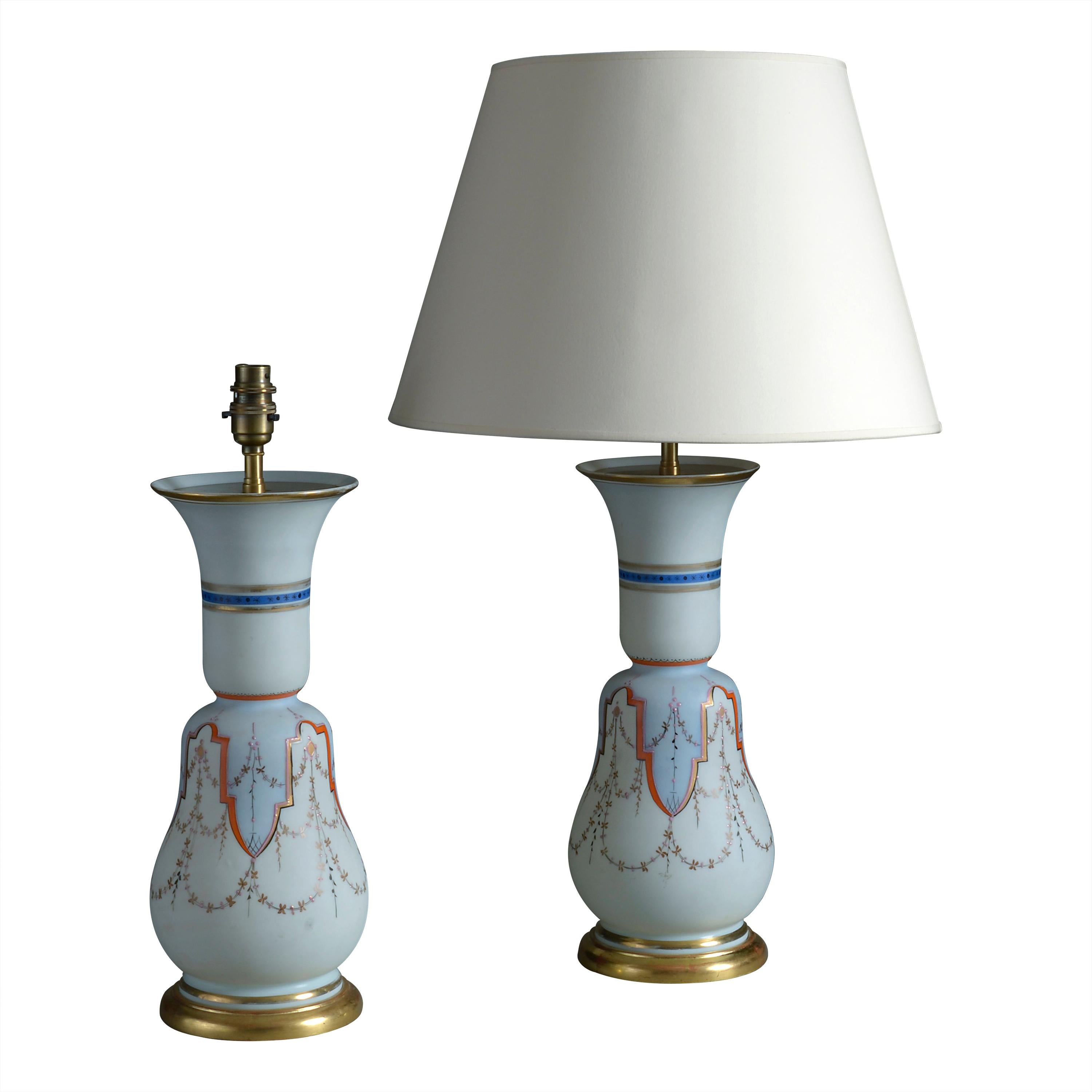 Pair of 19th Century Opaline Glass Vase Lamps