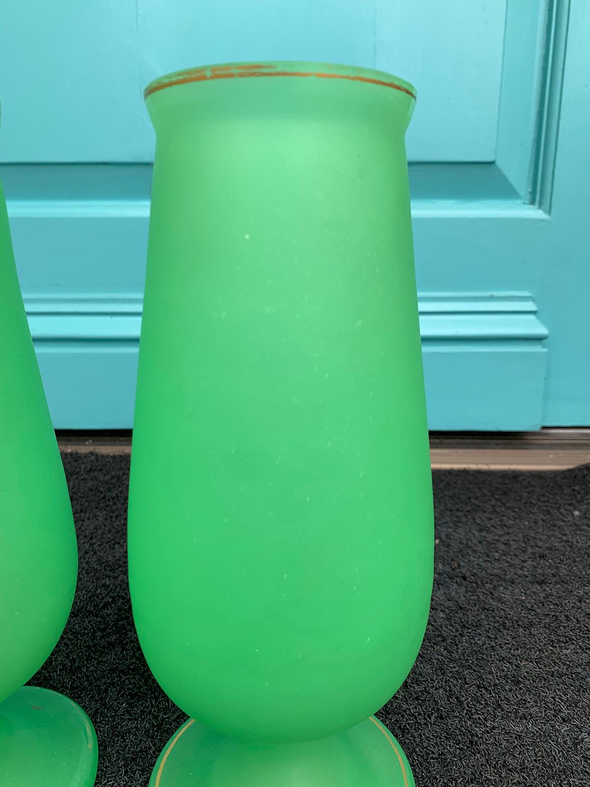 Opaline Glass Pair of 19th Century Opaline Green Vases with Dated Sticker, circa 1820