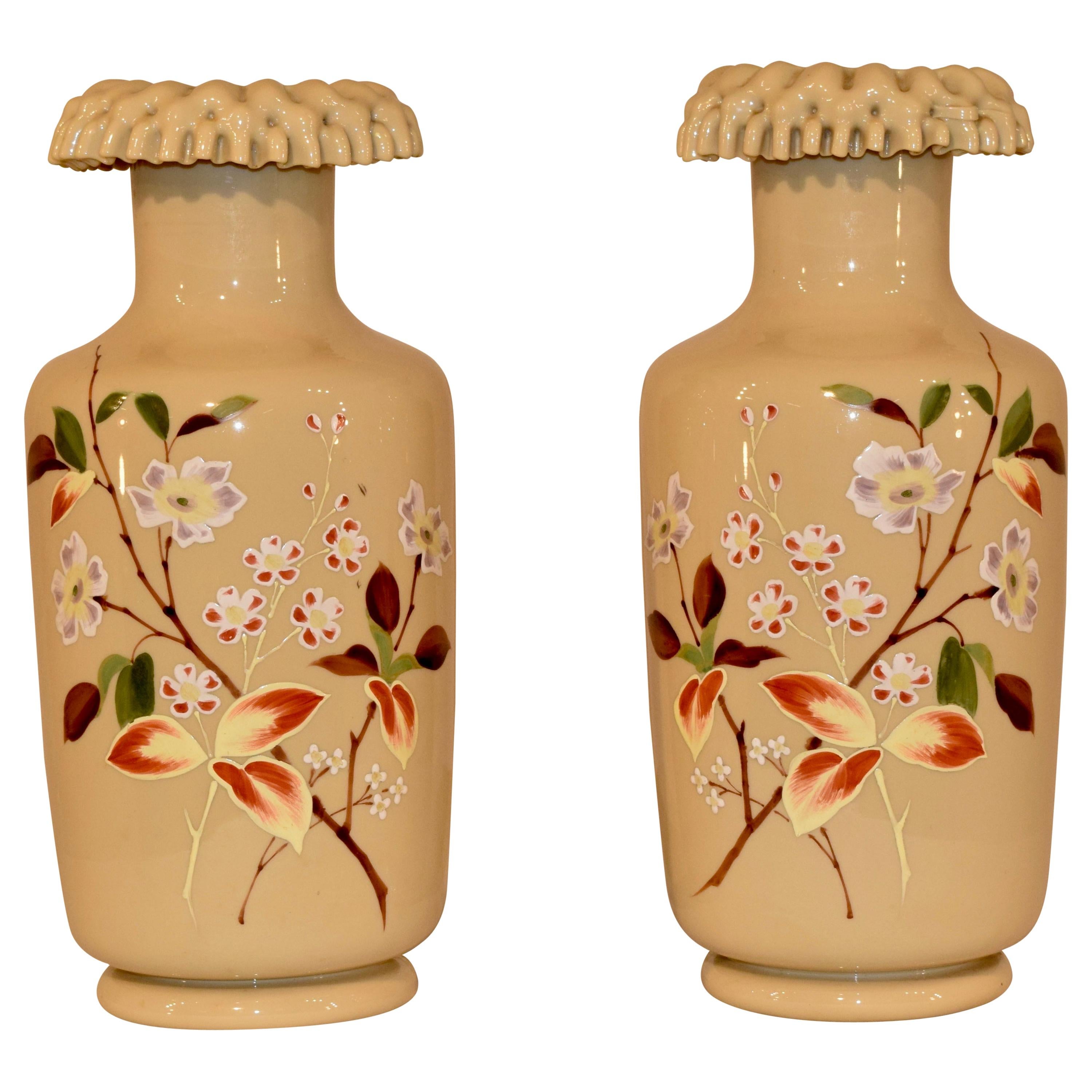 Pair of 19th Century Opaline Vases For Sale