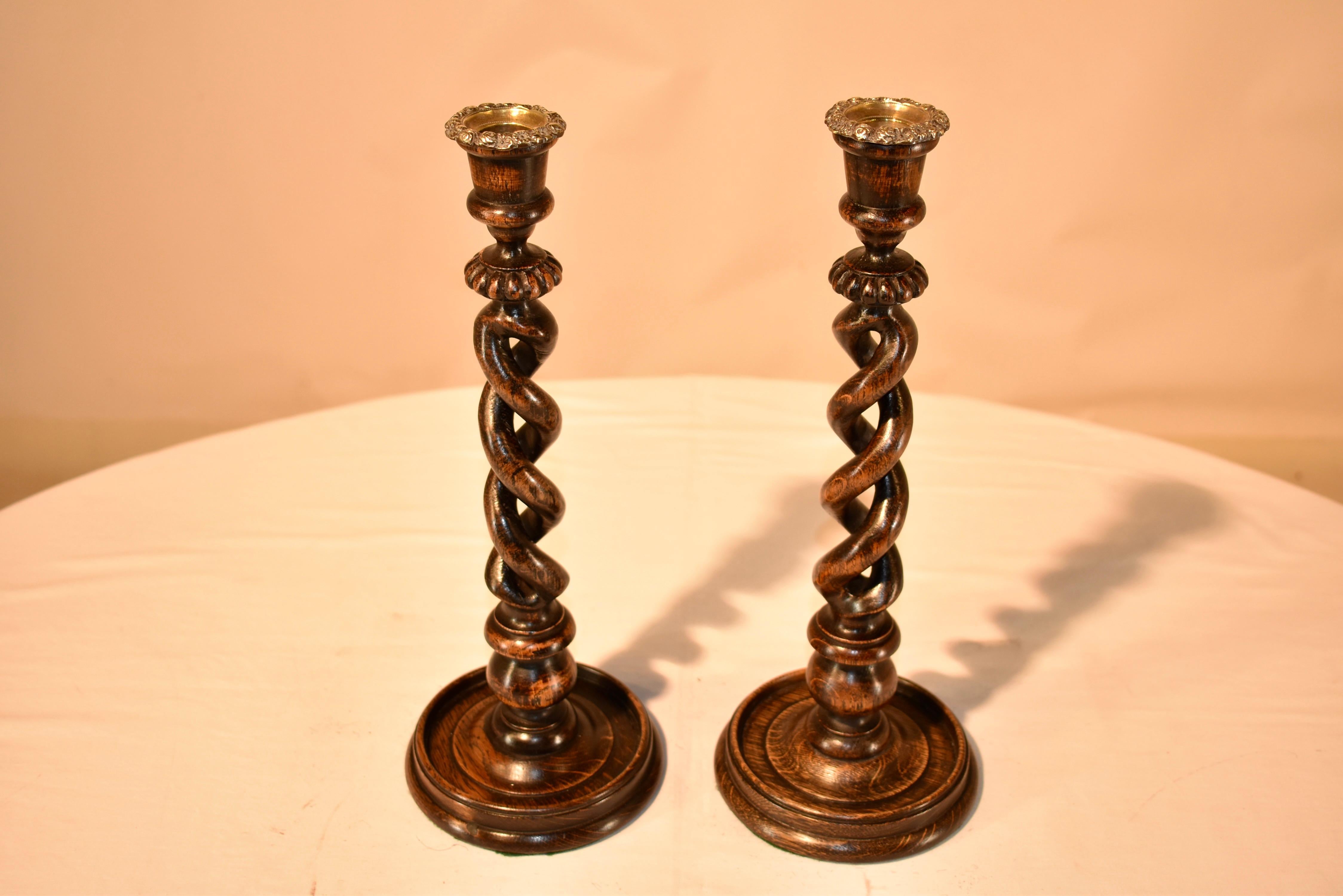 Turned Pair of 19th Century Open Twist Candlesticks For Sale