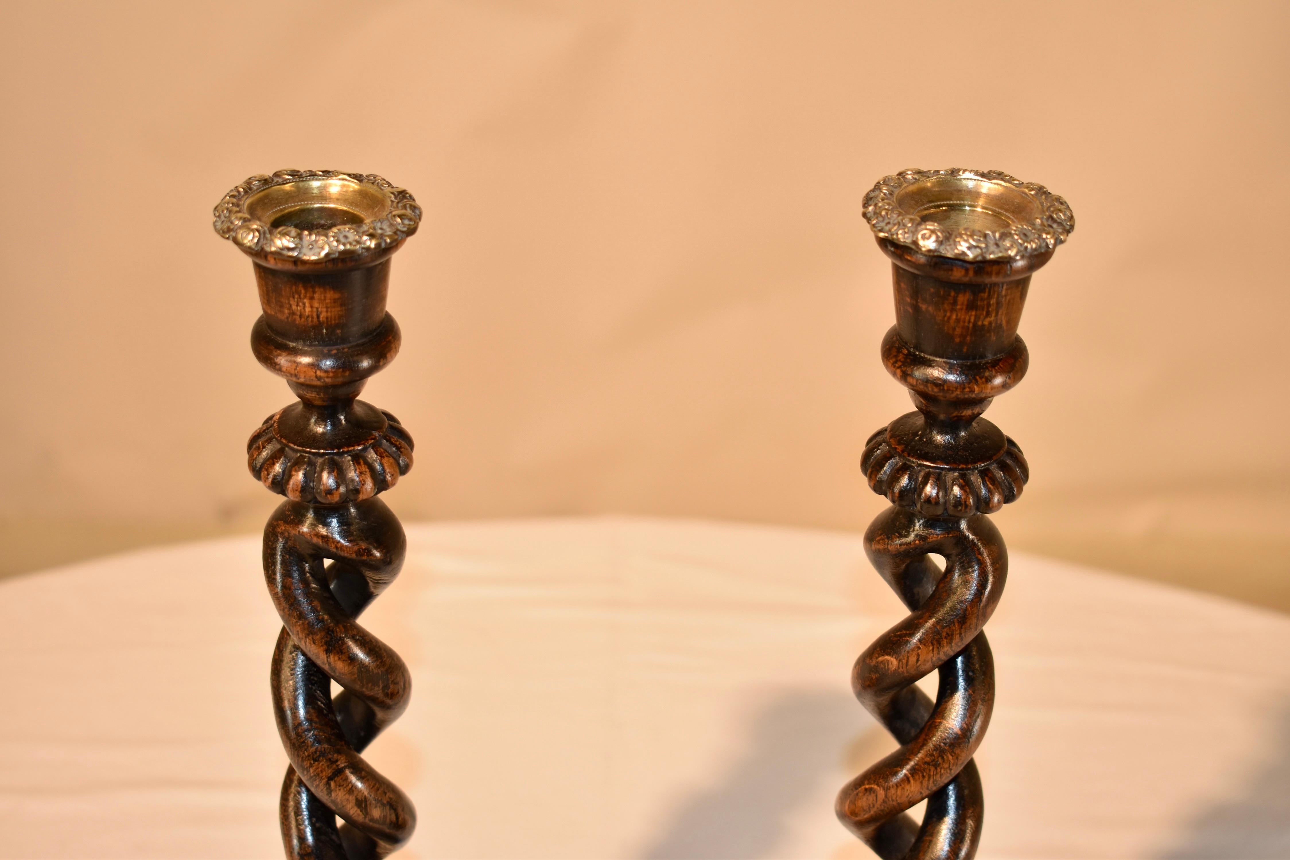 Brass Pair of 19th Century Open Twist Candlesticks For Sale
