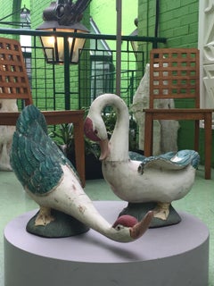 Pair of 19th Century Oriental Carved and Painted Geese