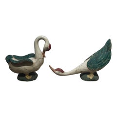 Pair of 19th Century Oriental Carved and Painted Geese