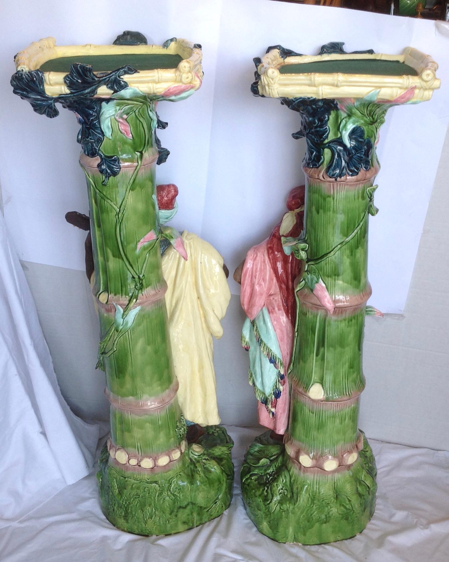 Pair of 19th Century Orientalist Majolica Pedestals 6