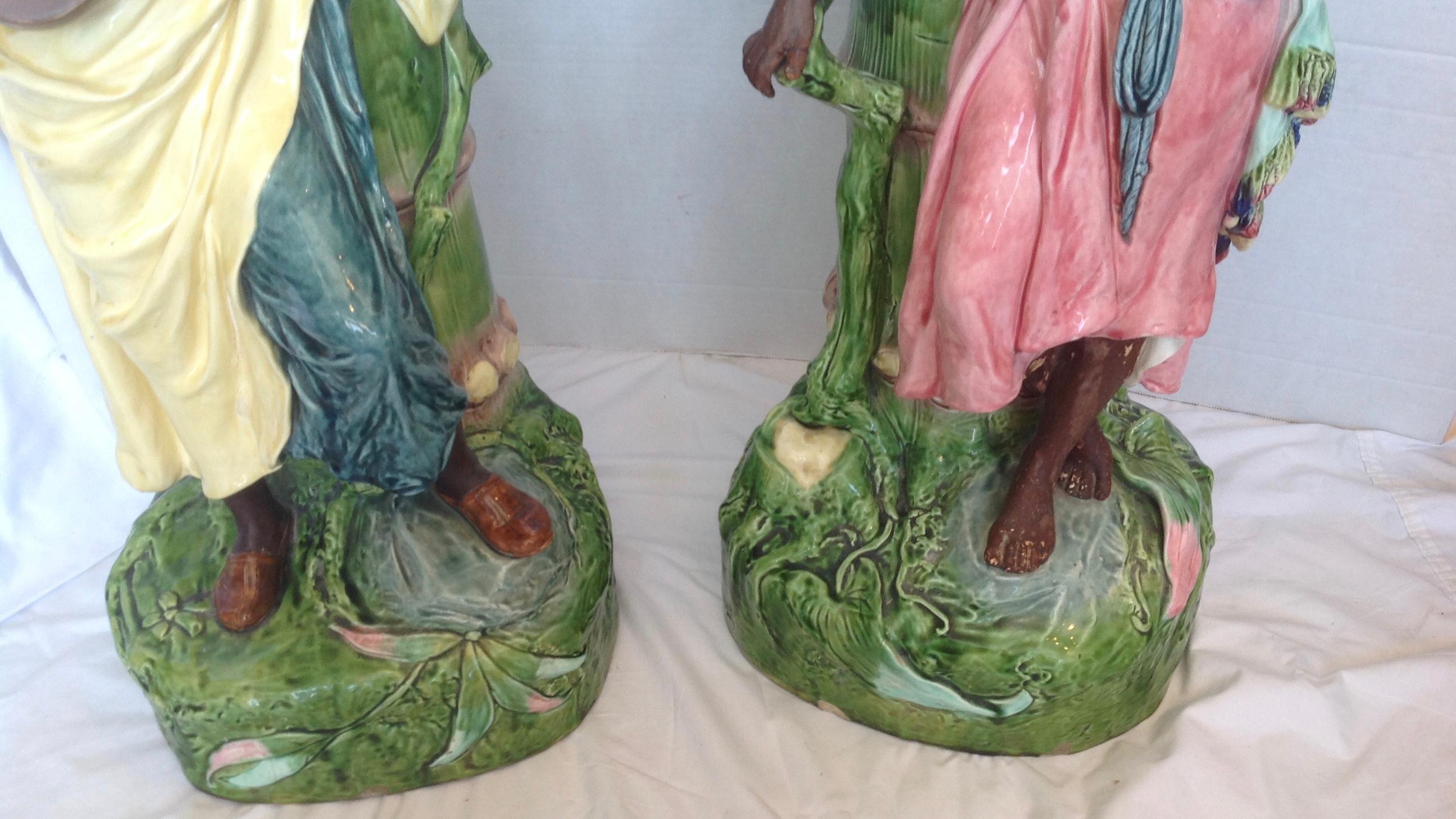 Pair of 19th Century Orientalist Majolica Pedestals 1