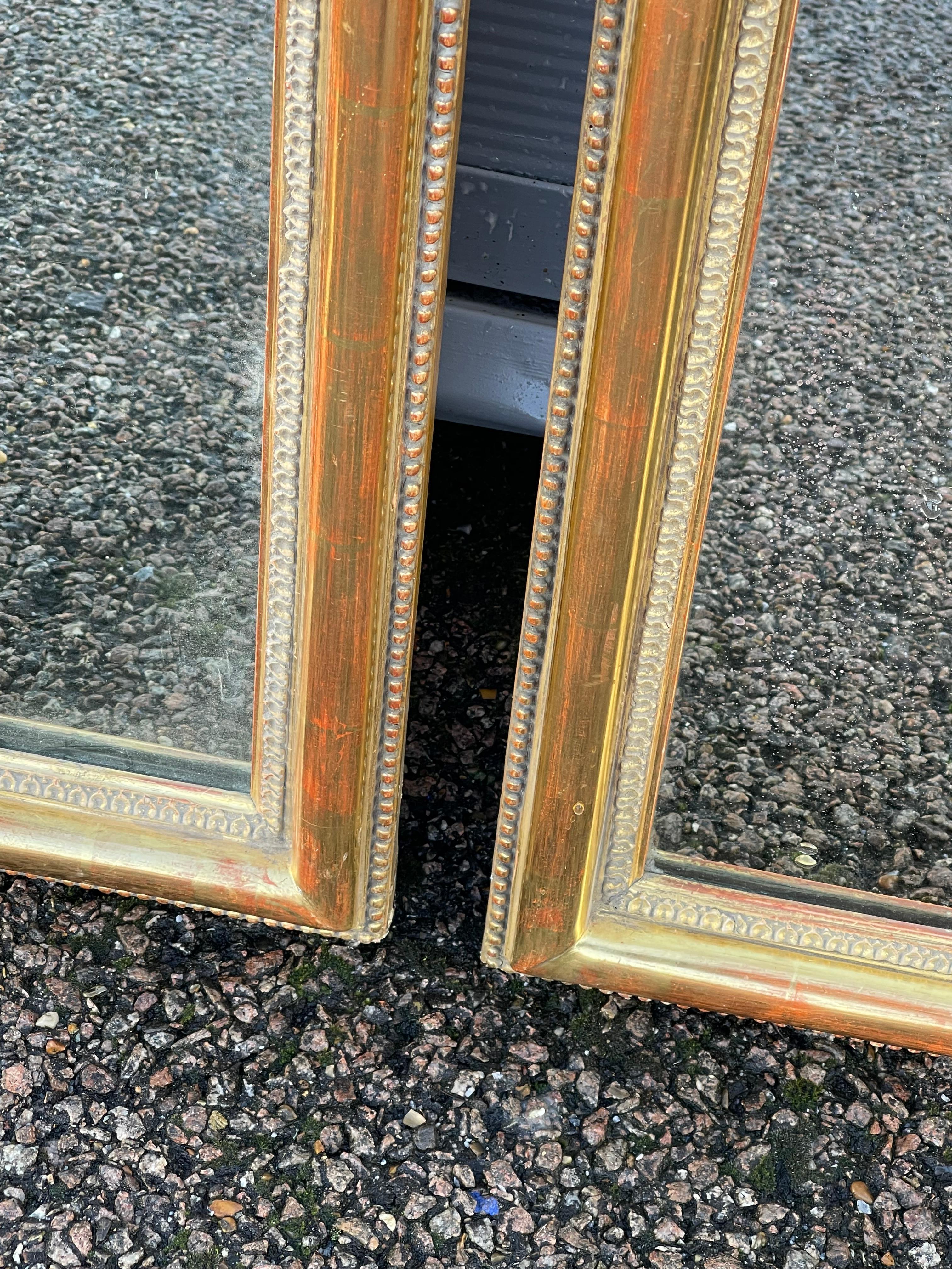 Paire de miroirs longs dorés d'origine du 19ème siècle en vente 1