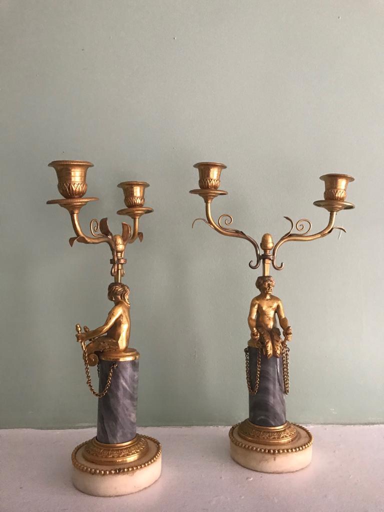 Pair of 19th Century Ormolu and Marble Candelabra In Good Condition For Sale In NEW YORK, NY