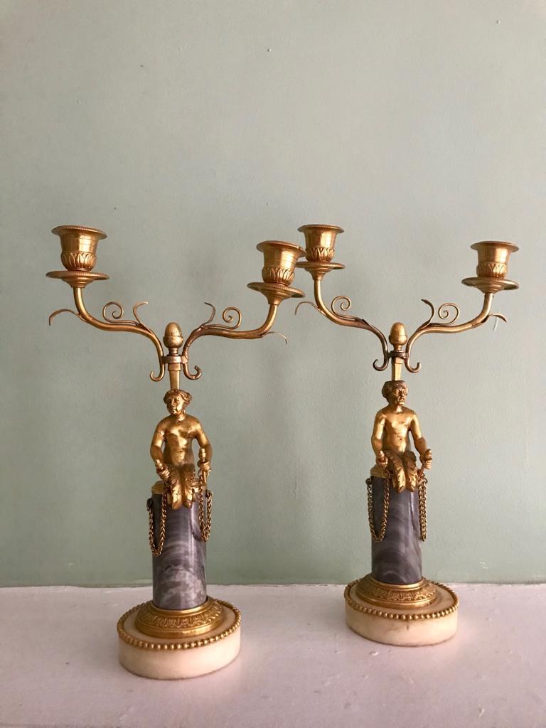 Pair of 19th Century Ormolu and Marble Candelabra For Sale 2