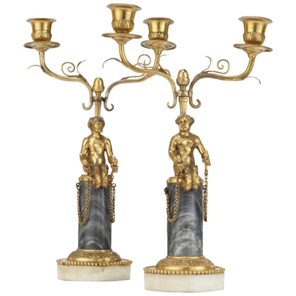 Pair of 19th Century Ormolu and Marble Candelabra For Sale