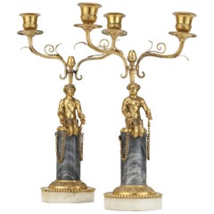 Pair of 19th Century Ormolu and Marble Candelabra