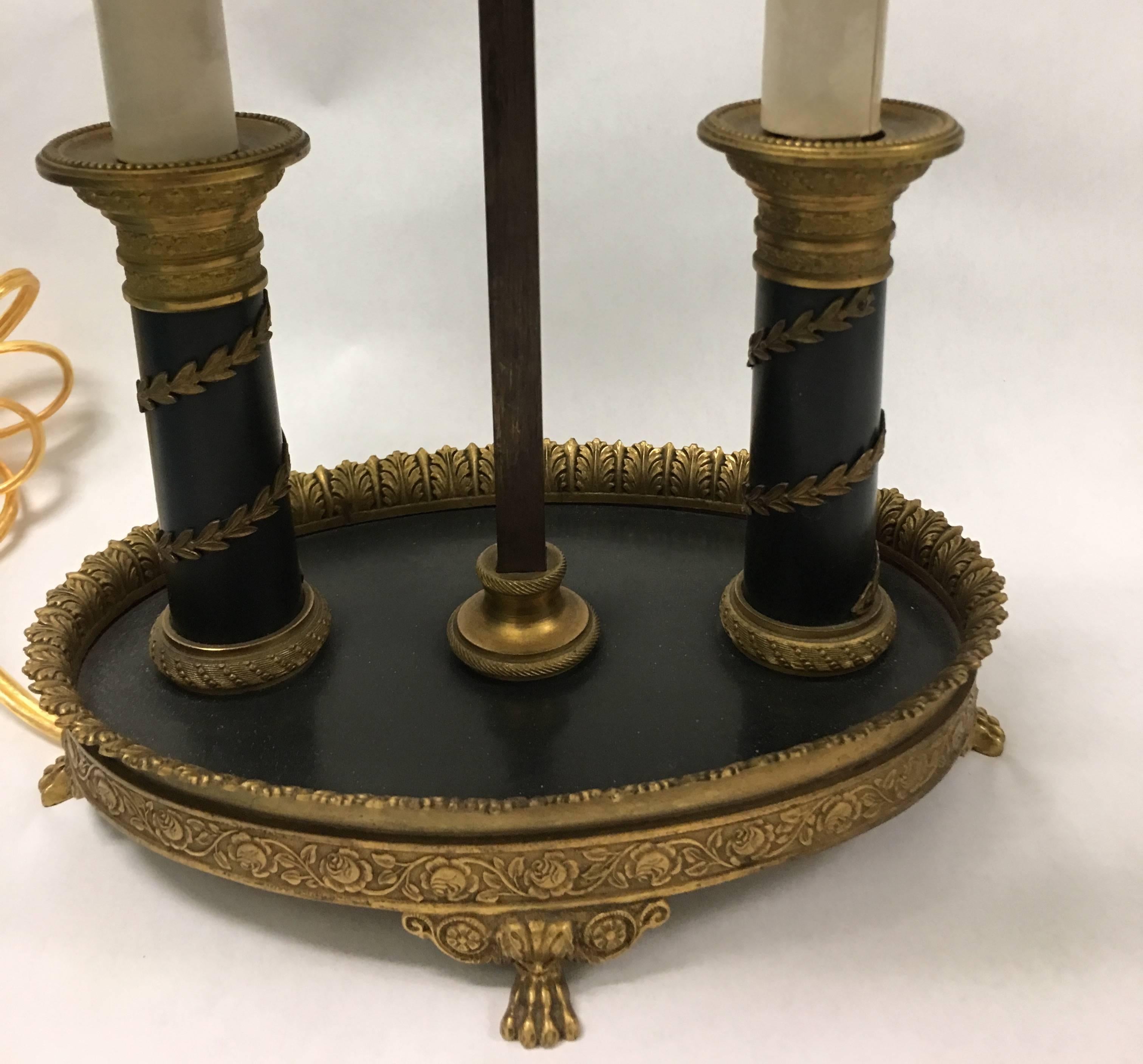 Pair of 19th Century Ormolu and Tole Bouillotte Lamps In Excellent Condition In Stamford, CT