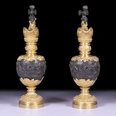 Pair Of 19th Century Ormolu & Bronze Ewers In The Renaissance Style
