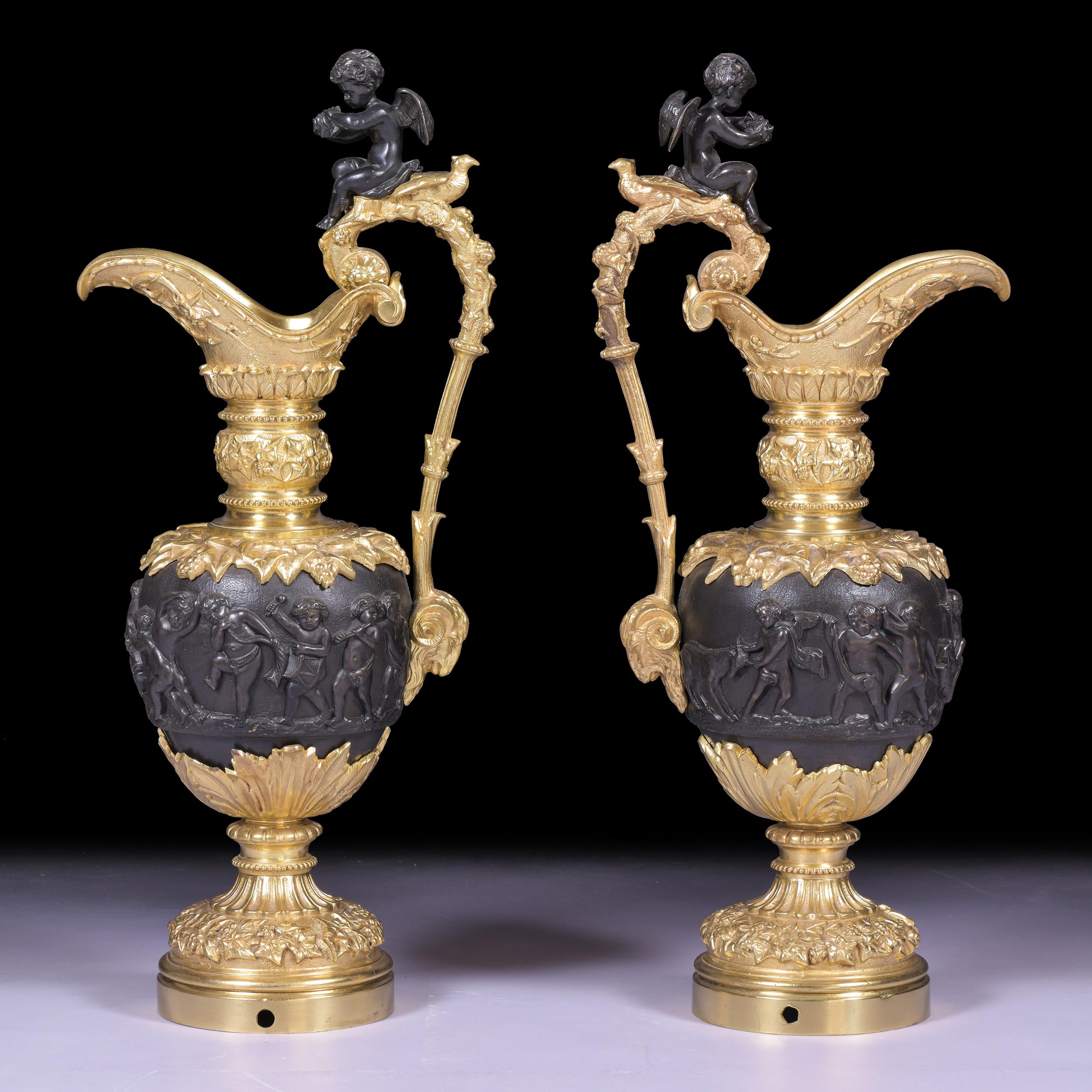 Pair Of 19th Century Ormolu & Bronze Ewers In The Renaissance Style In Good Condition For Sale In Dublin, IE