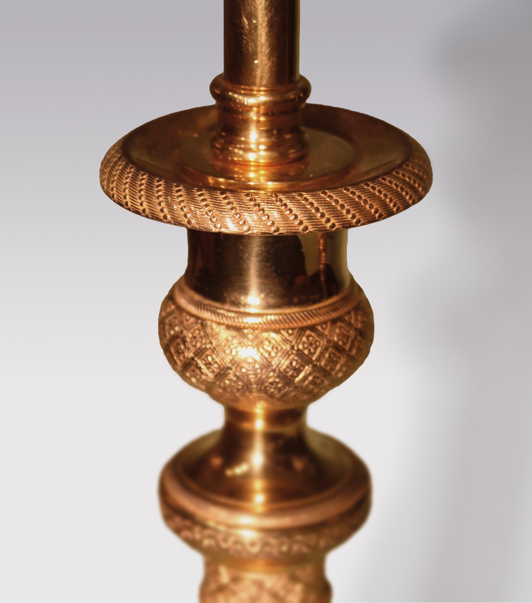 English Pair of 19th Century Ormolu Candlesticks Lamps