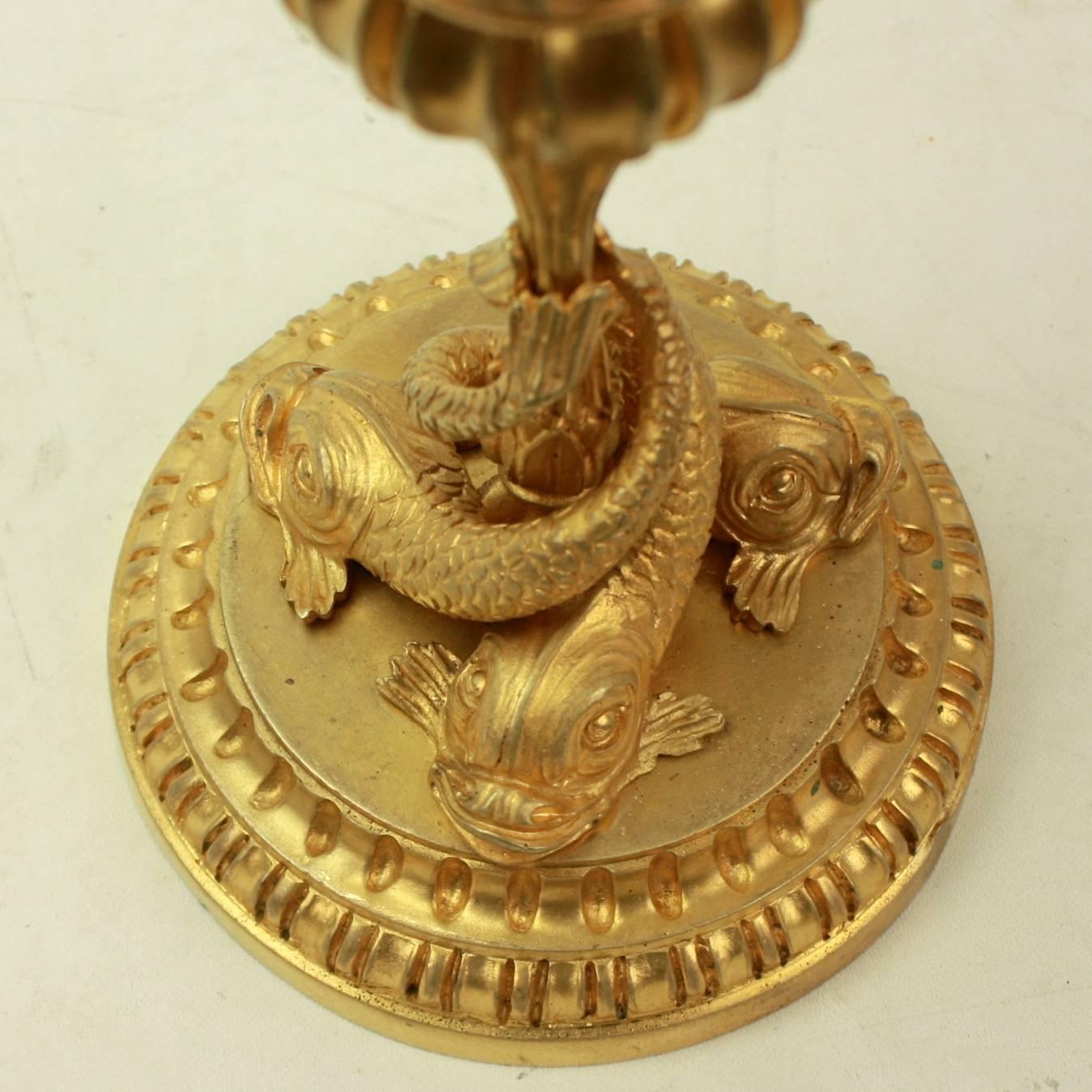 Pair of 19th Century Ormolu Candlesticks with Entwined Dolphins In Excellent Condition In Berlin, DE
